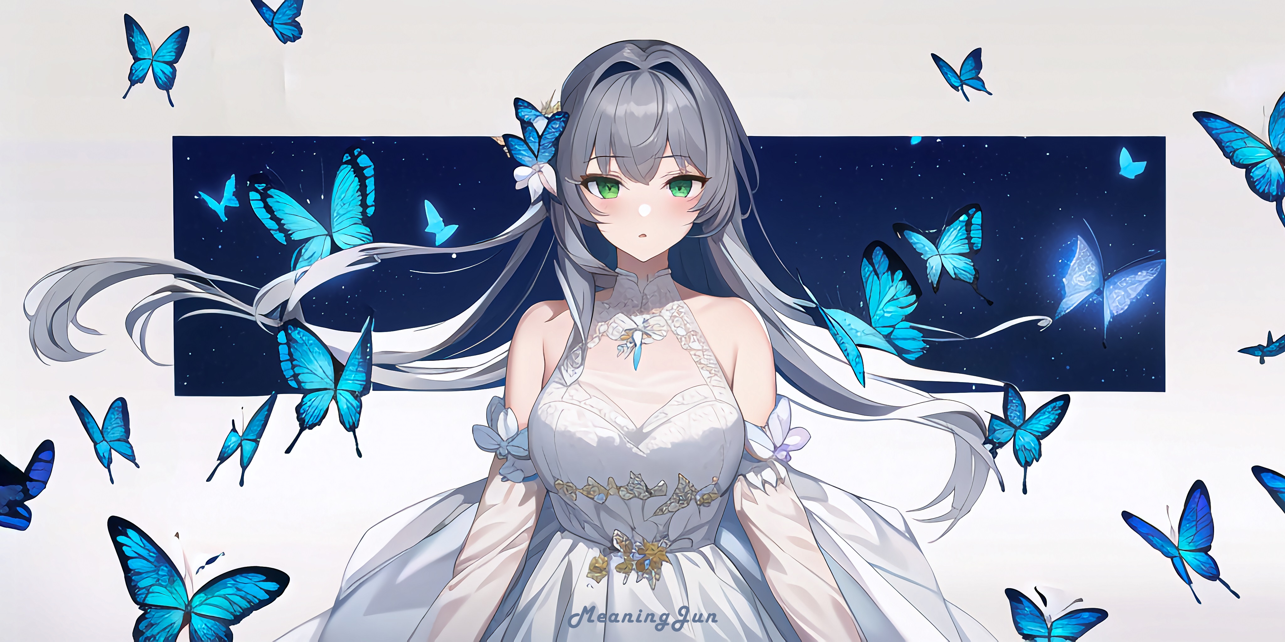 Anime Girls Butterfly Anime Dress 4096x2048