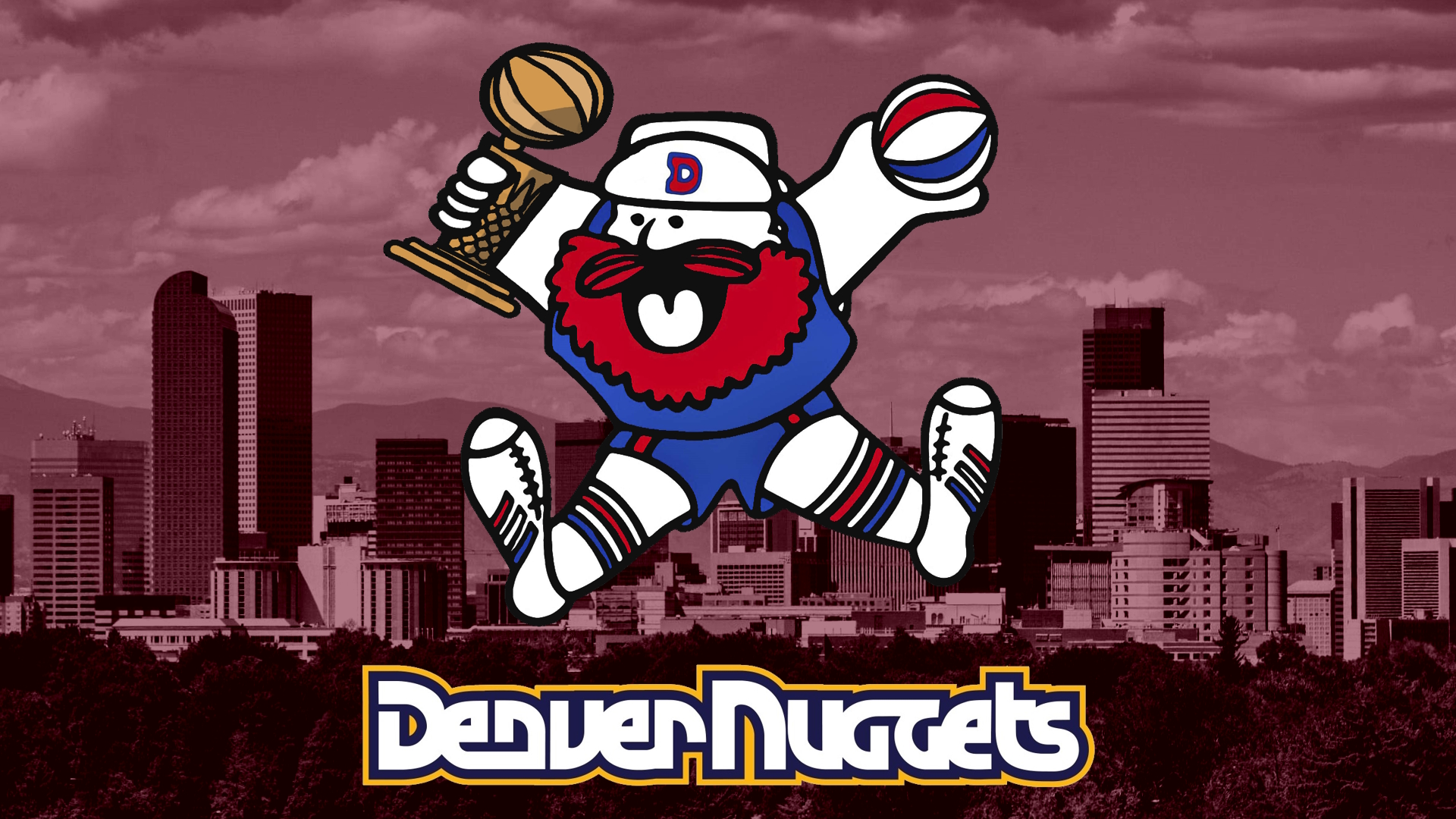 Denver Nuggets NBA Denver Colorado Skyline Fan Art Logo Sky Clouds Building Beard Trophy 1920x1080