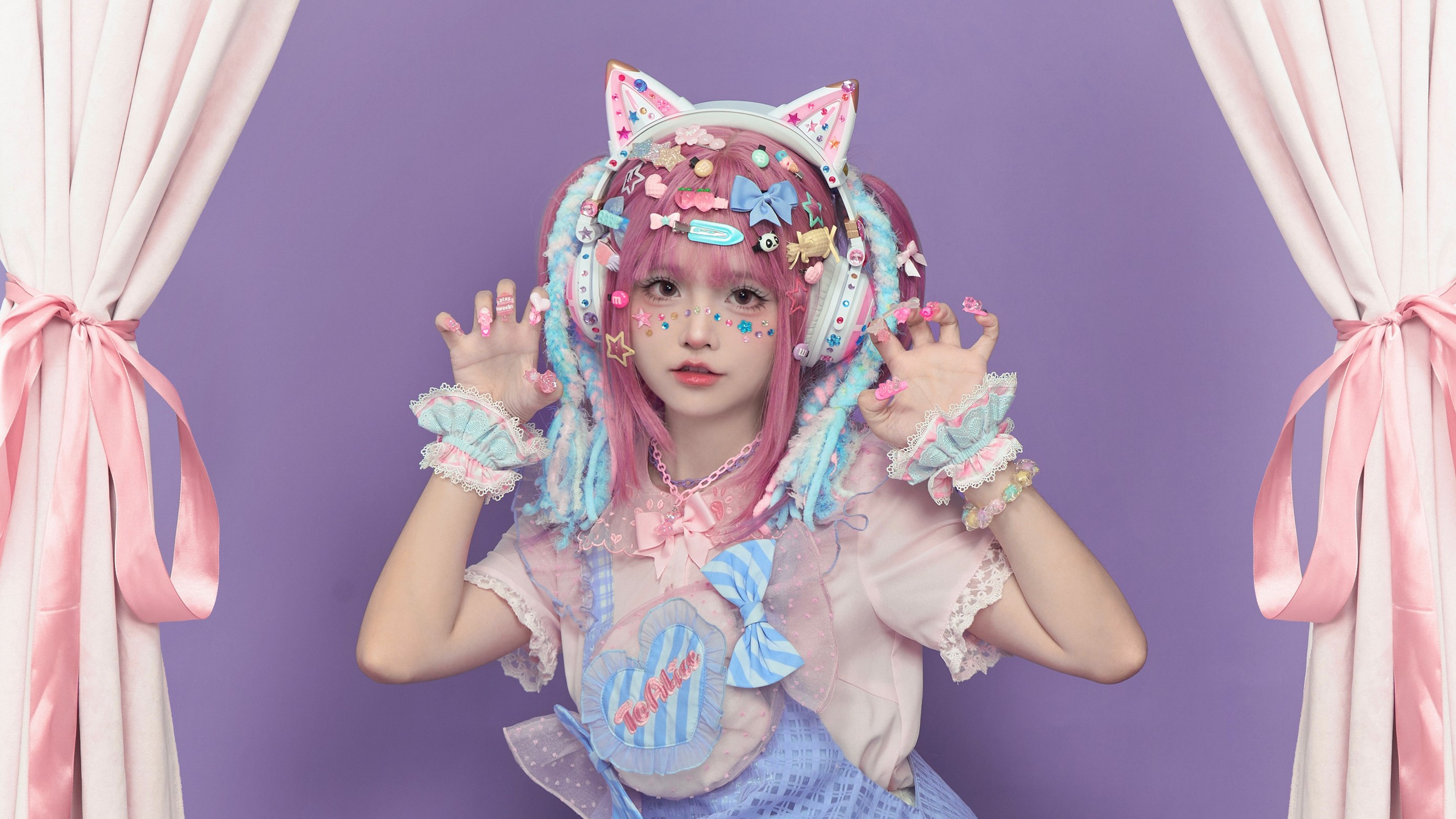 Lolita Fashion Asian Purple Background Pink Hair Hair Clip 2773x1561
