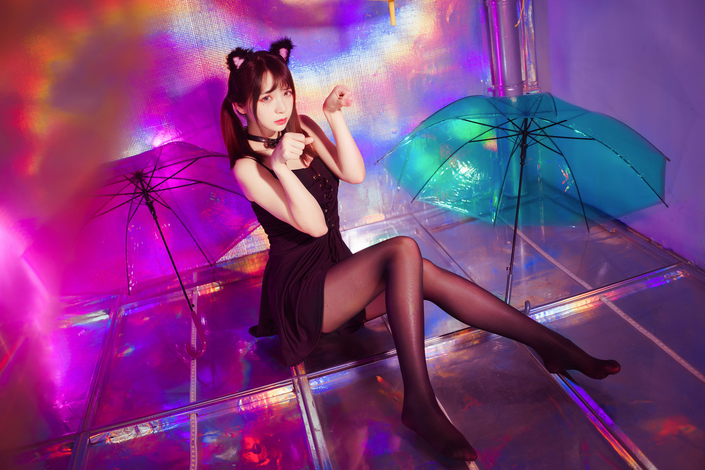Women Model Asian Women Indoors Umbrella Twintails Cat Ears 2699x1800