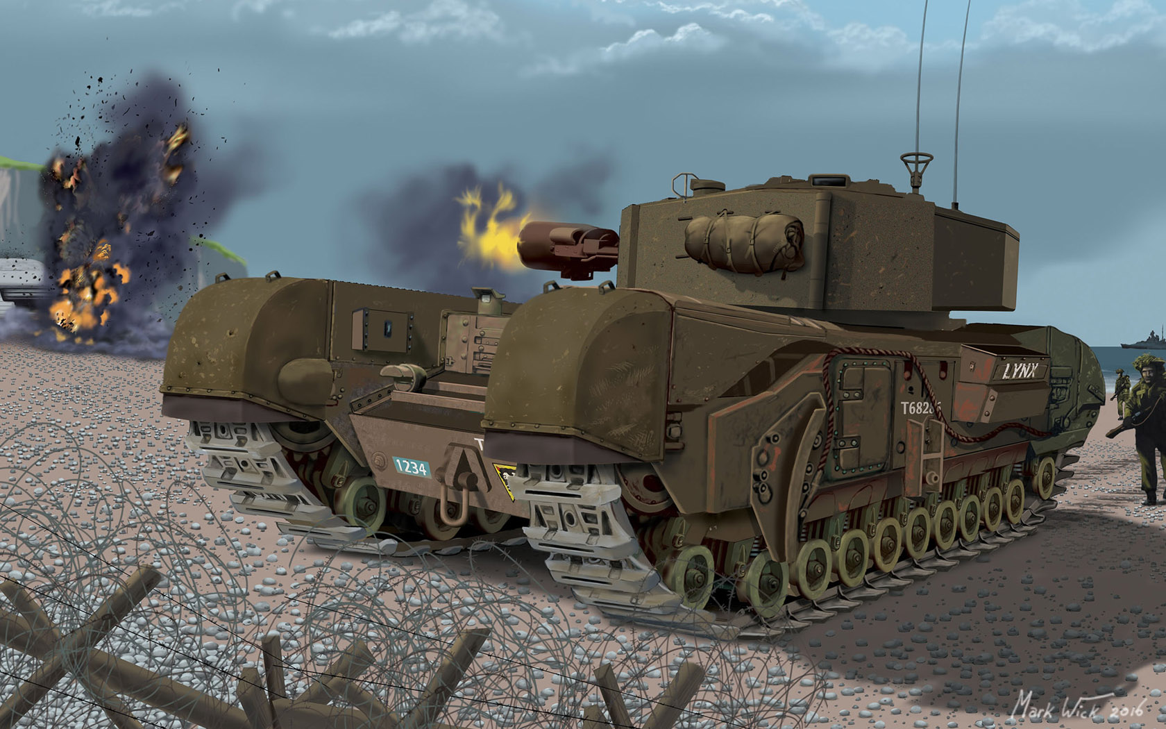 Tank Army Military Military Vehicle Artwork Clouds Sky Explosion Smoke Soldier Signature 1680x1050