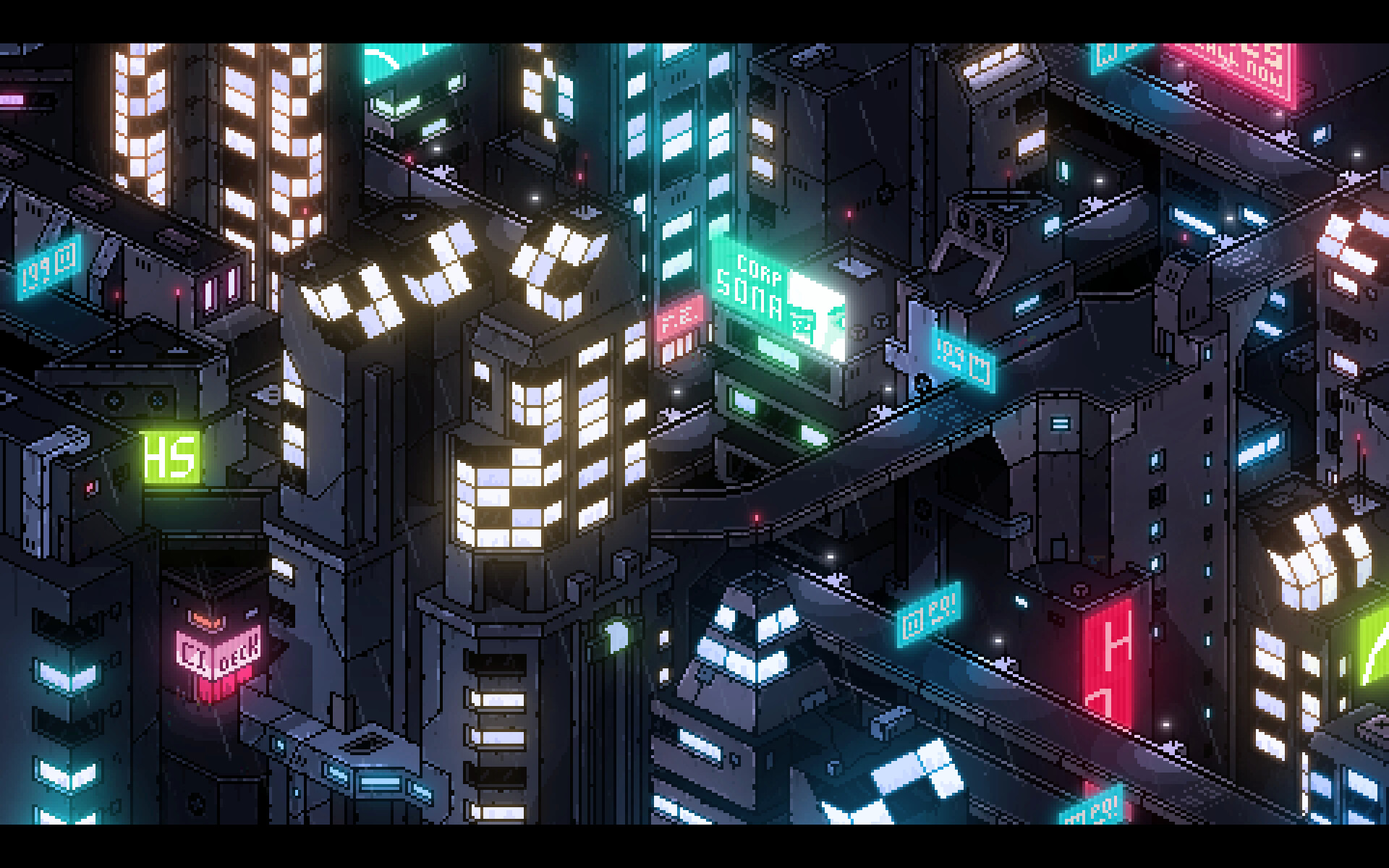 City Dark Night Neon Cyberpunk Futuristic Gordon Zuchhold Artstation Artwork Digital Art Pixel Art 1920x1200