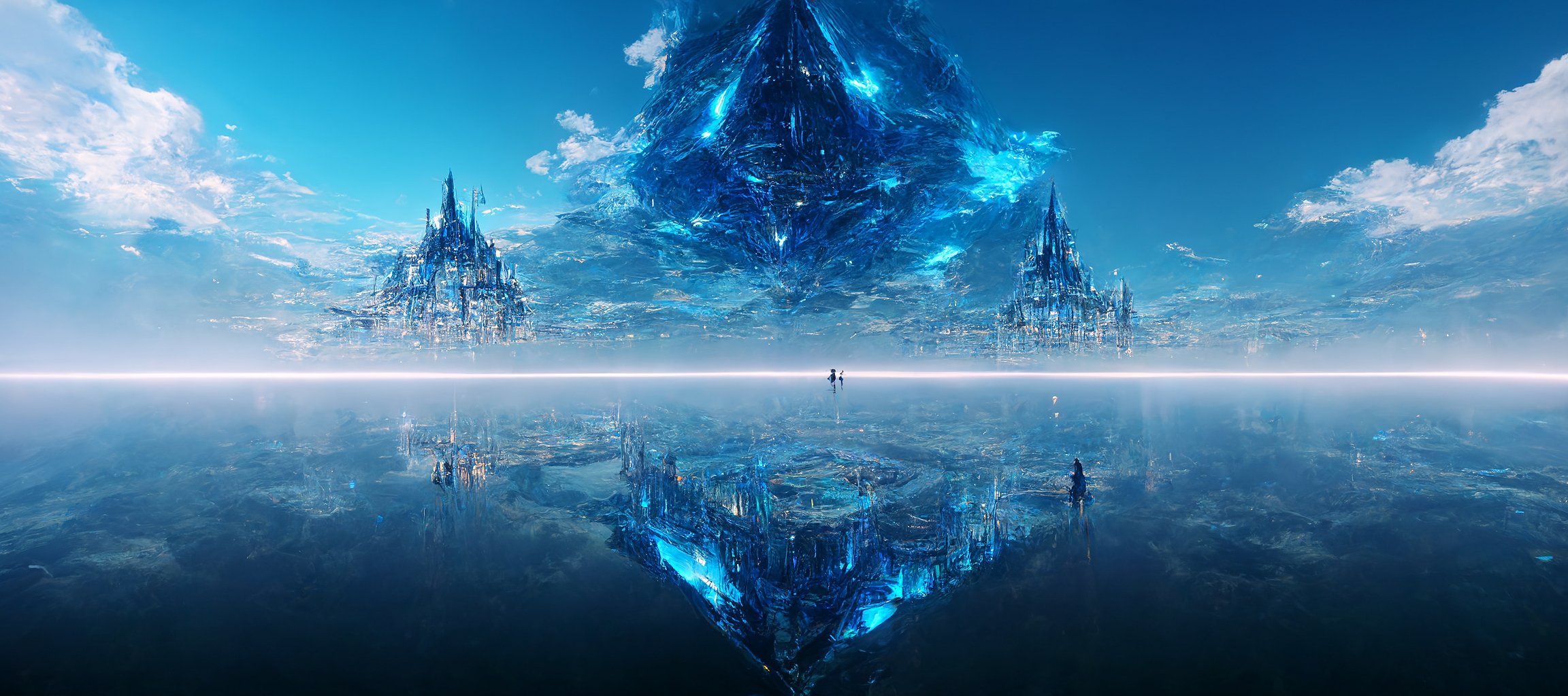 Digital Art Cloud Nine Sky Palace Anime Reflection Clouds 2304x1024