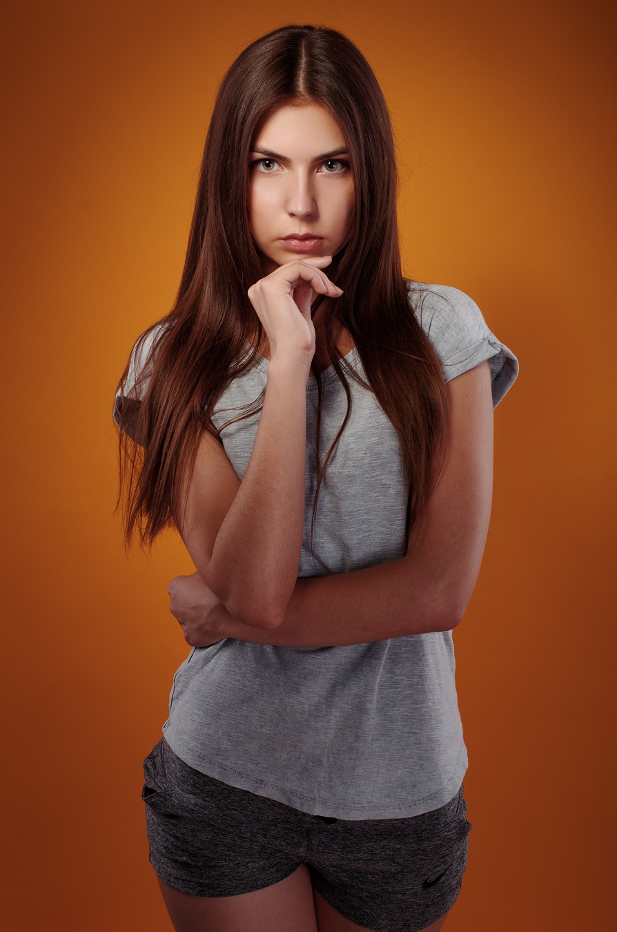 Model Women Long Hair Olga Viacheslav Krivonos Shorts Grey T Shirt T Shirt 894x1350