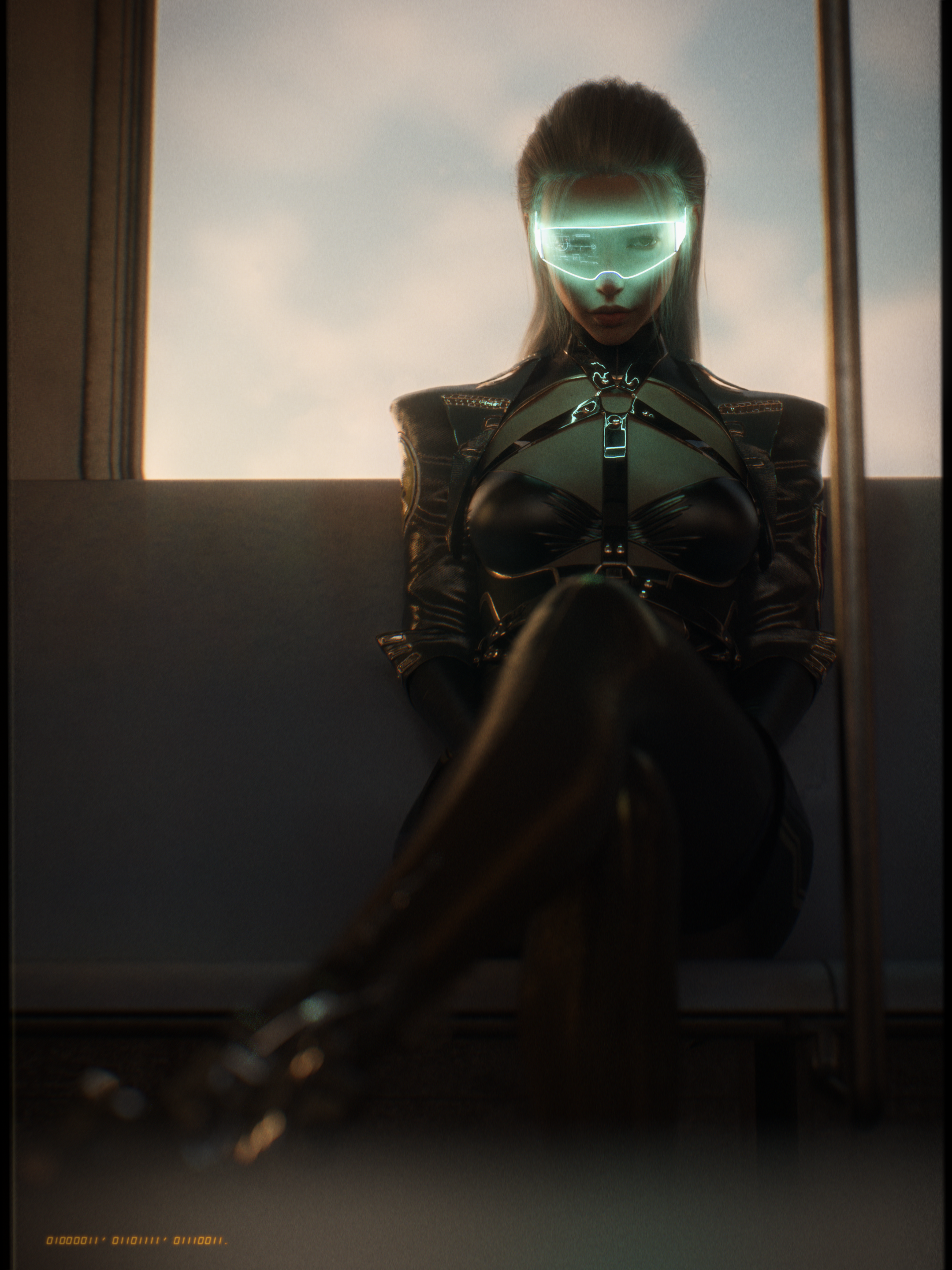 Digital Art Artwork Illustration Women Sitting Cyberpunk Legs Crossed 2160x2880
