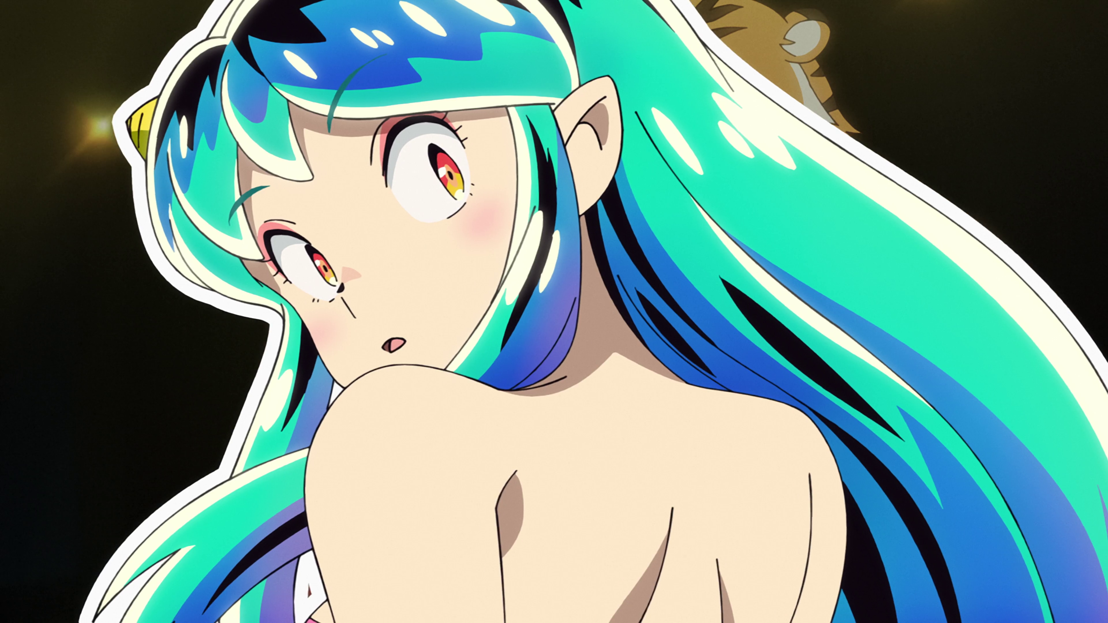 Urusei Yatsura Looking Over Shoulder Anime Girls Long Hair Anime Screenshot Looking Back Pointy Ears 3840x2160