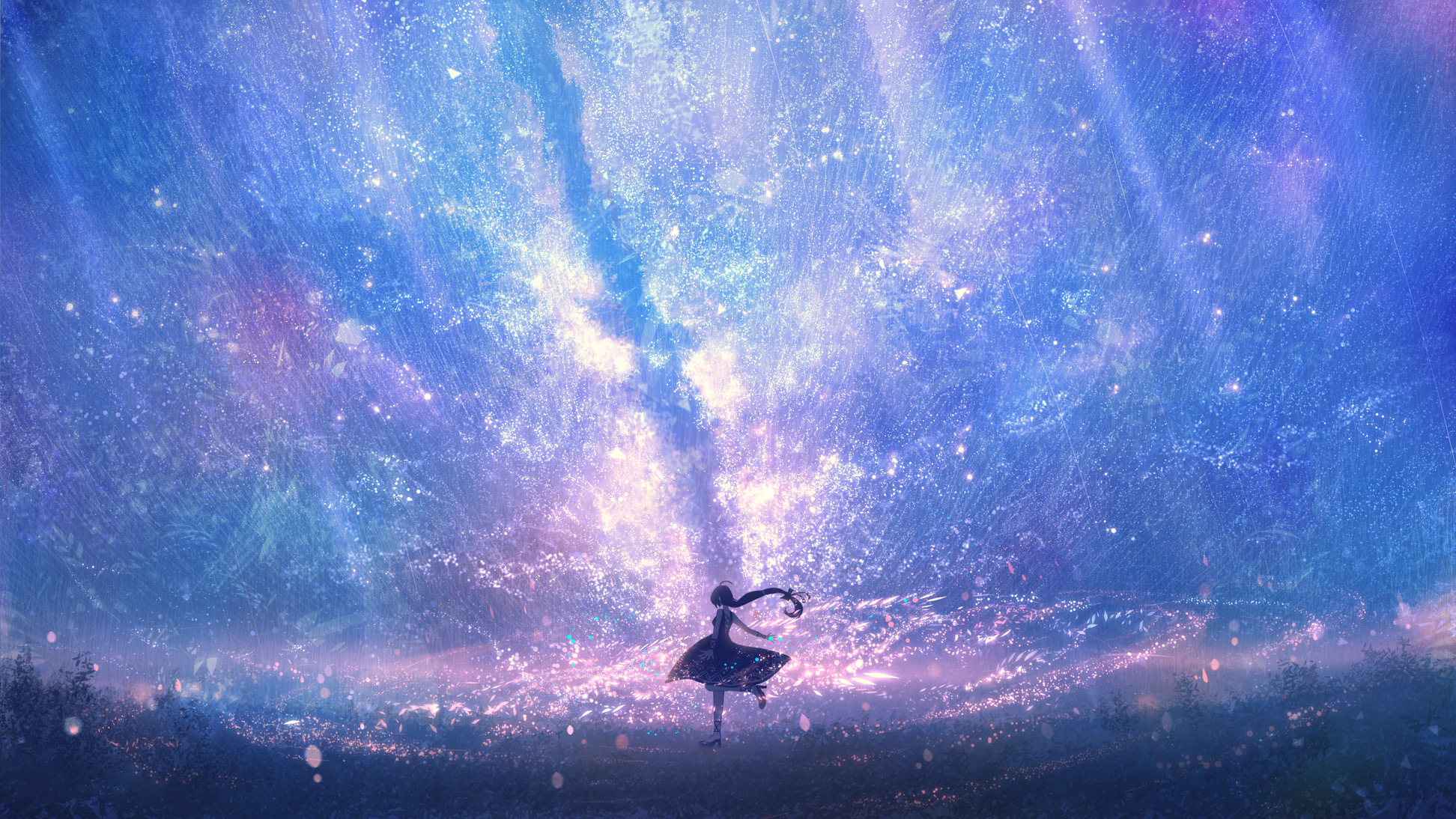 Anime Anime Girls Galaxy Starry Night Wallpaper Resolution1944x1094