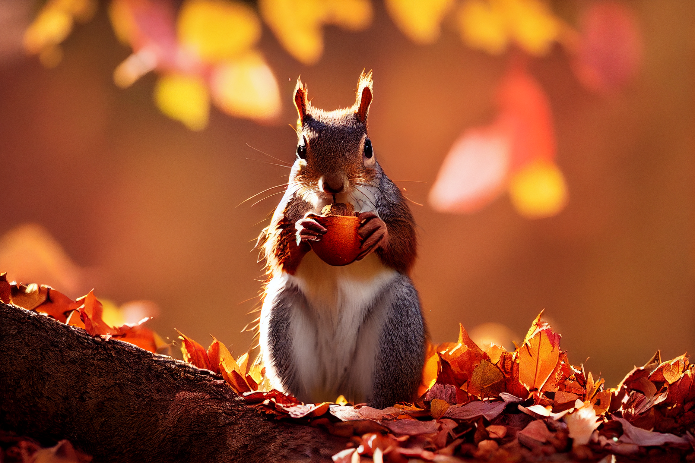 Squirrel Fall Nuts Leaves Animals 2304x1536