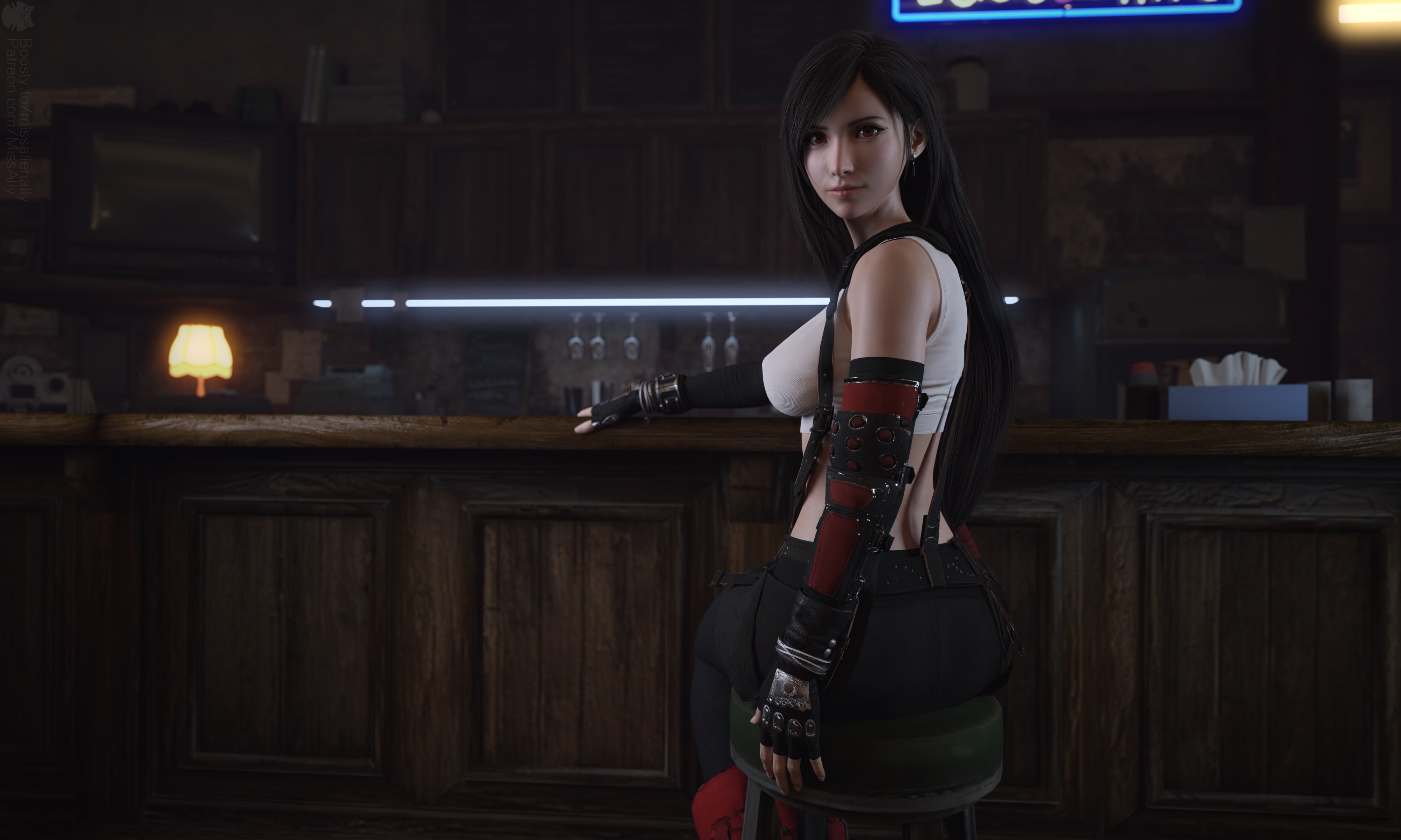 Tifa Lockhart Final Fantasy Video Games Video Game Characters Video Game Girls Bar Sitting CGi Artwo 4000x2400
