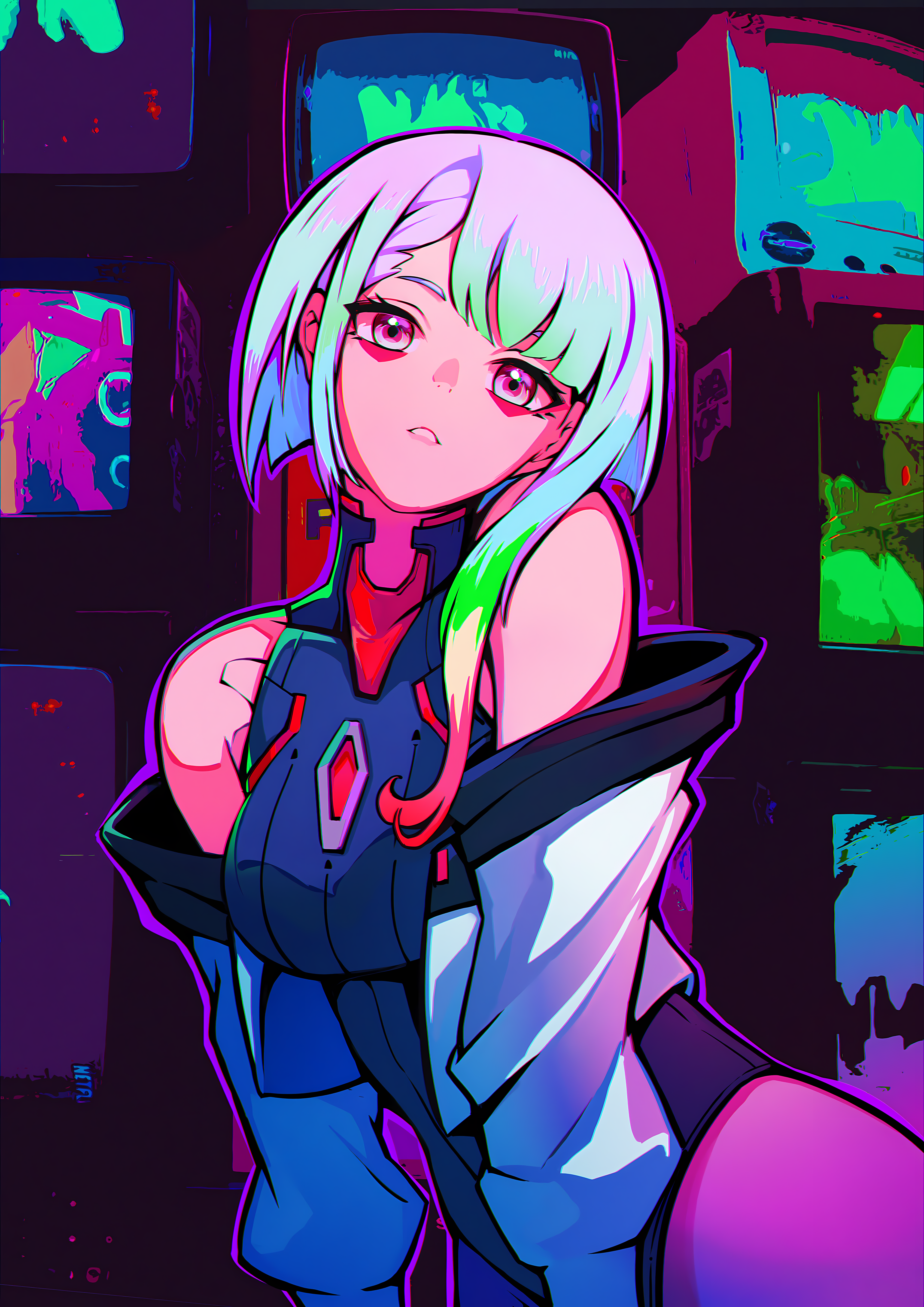 Cyberpunk Edgerunners Cyberpunk 2077 Lucy Edgerunners Rebecca Edgerunners Anime Anime Girls Colorful 4000x5658
