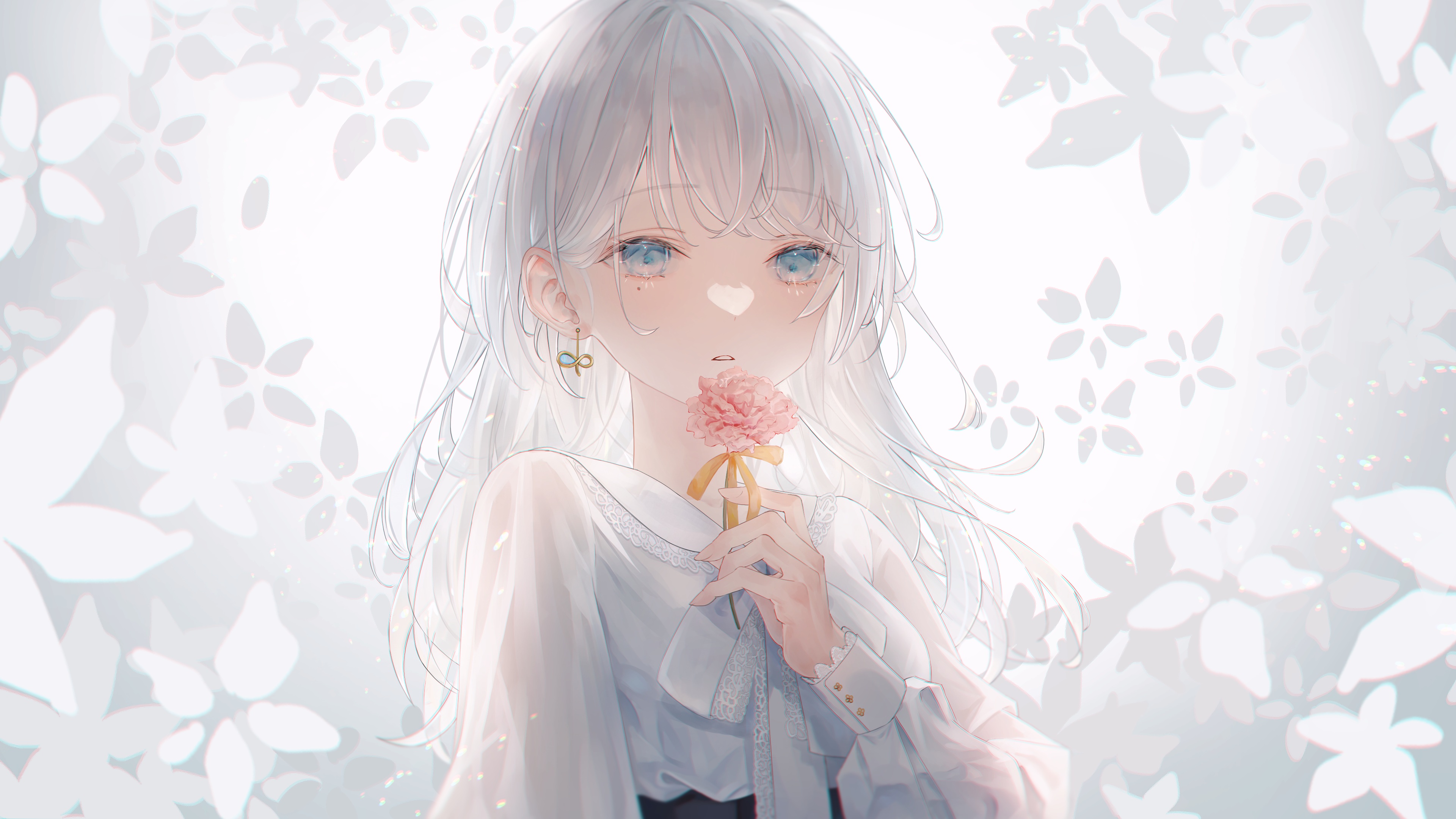 Anime Anime Girls White Hair White Rose 3840x2161