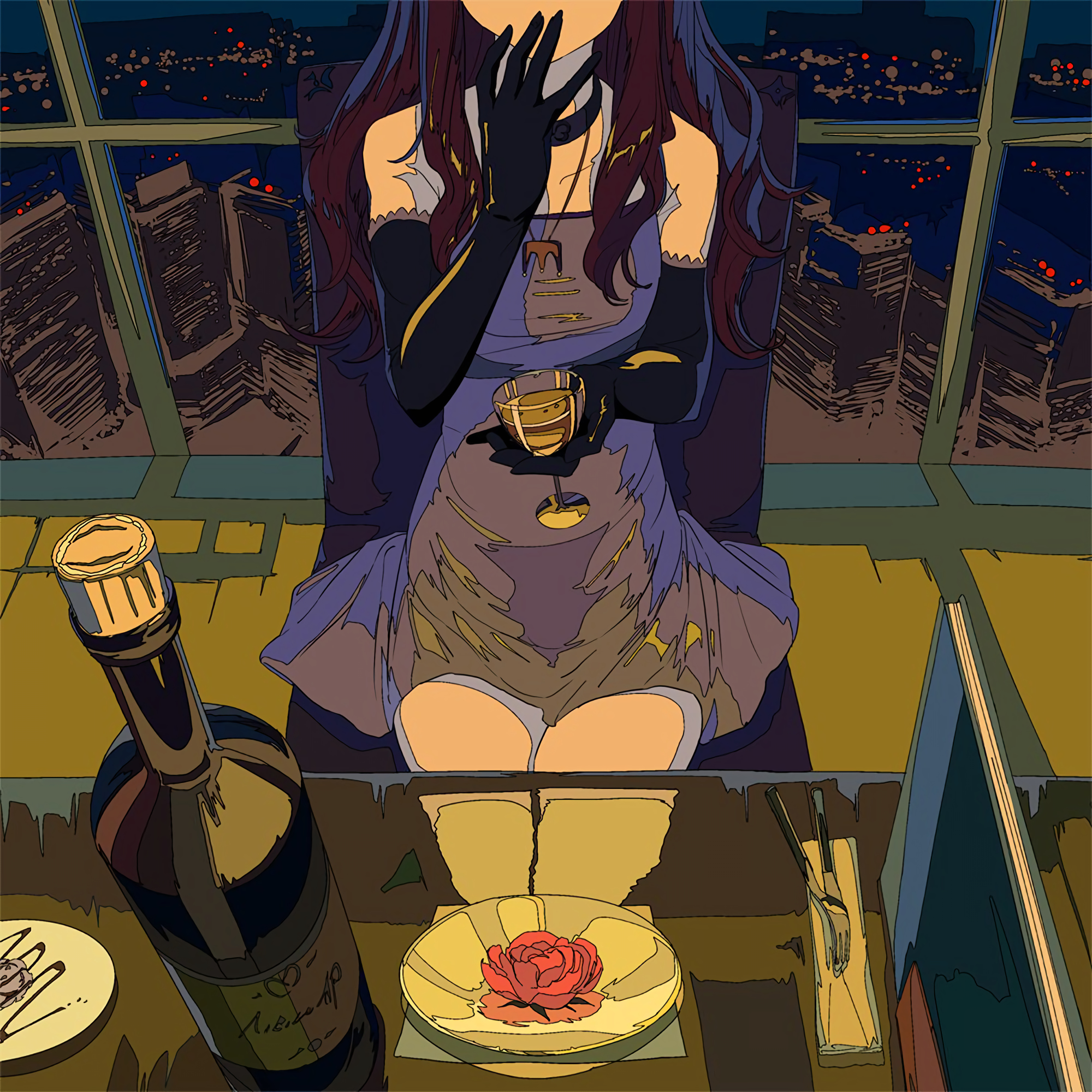 Cogecha Anime Anime Girls Portrait Display Long Hair Elbow Gloves Necklace Wine Wine Glass Dress Dri 2000x2000
