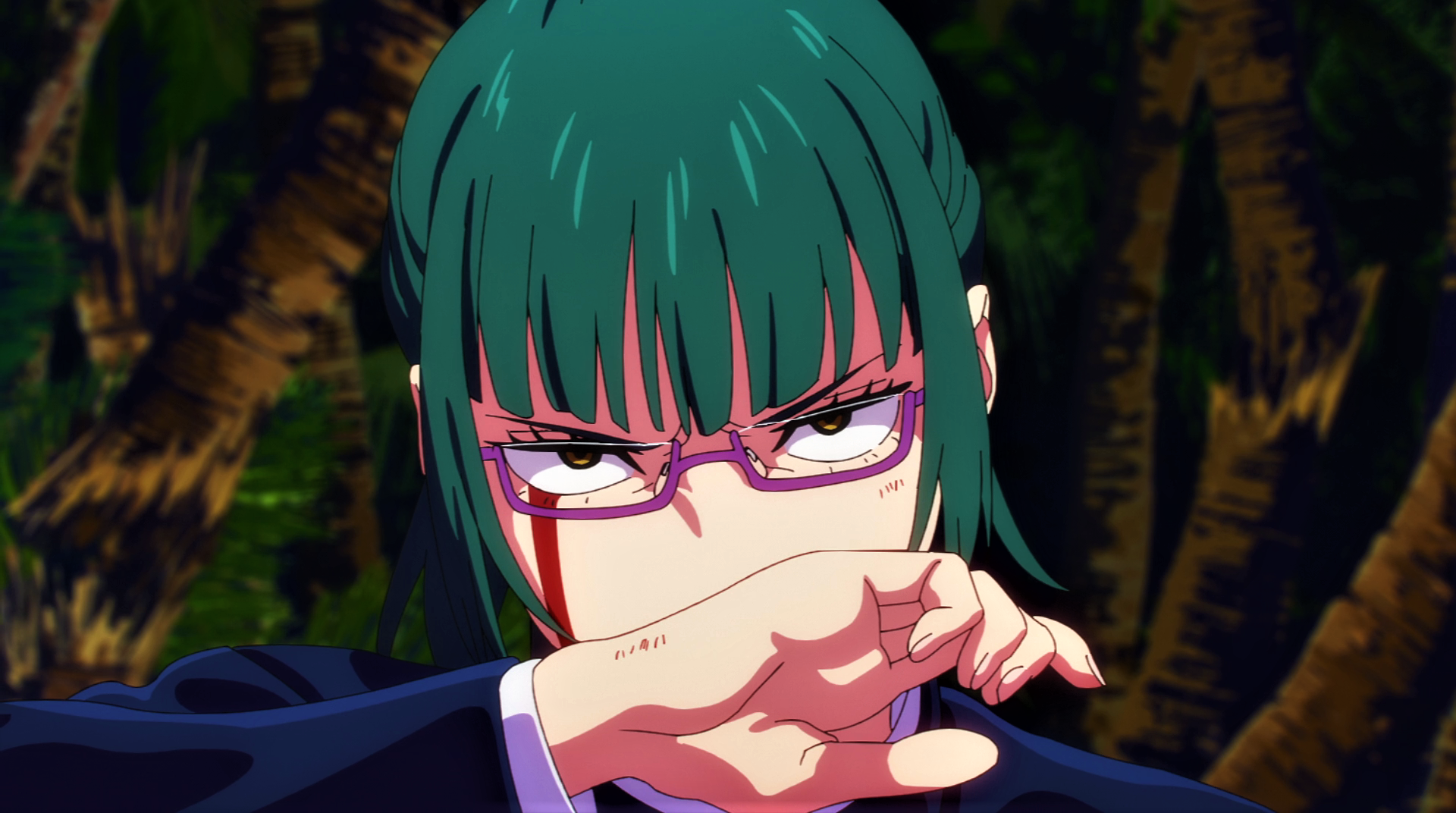Jujutsu Kaisen Maki Zenin Green Hair Glasses Angry Hands Anime Anime Screenshot Anime Girls Uniform  1920x1072