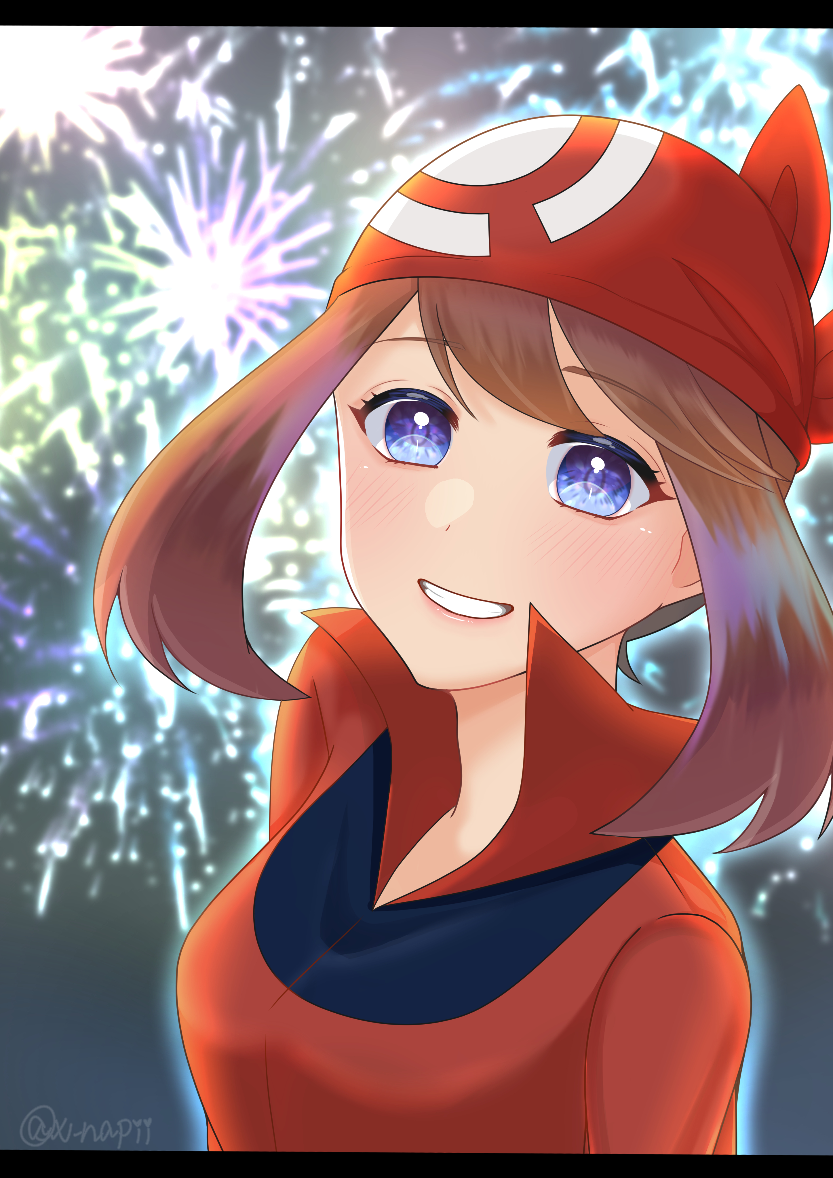 Anime Anime Girls Pokemon May Pokemon Twintails Brunette Solo Artwork Digital Art Fan Art Fireworks  2894x4093