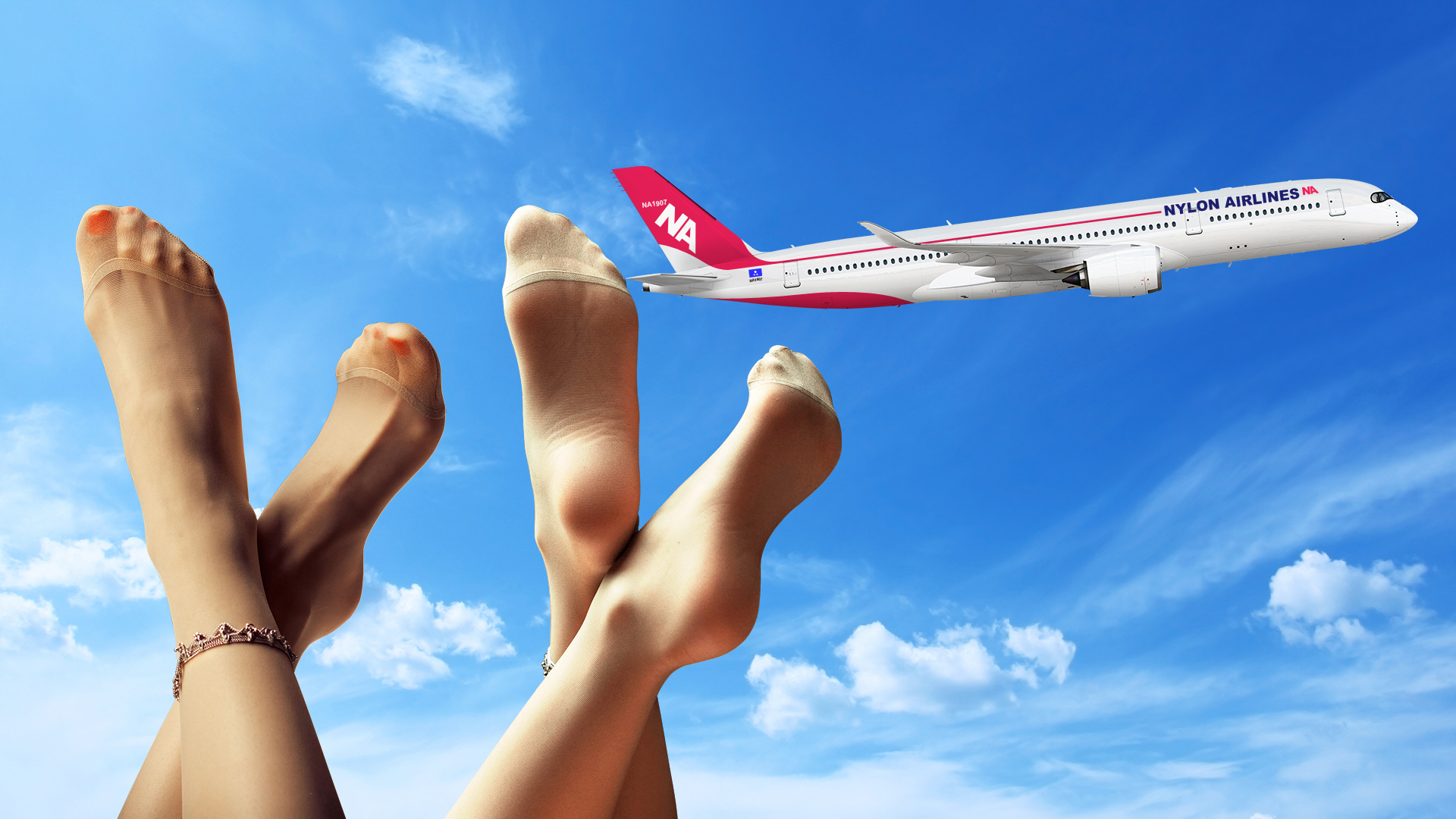 Nylons Feet Sky Clouds Aircraft Airplane 1920x1080