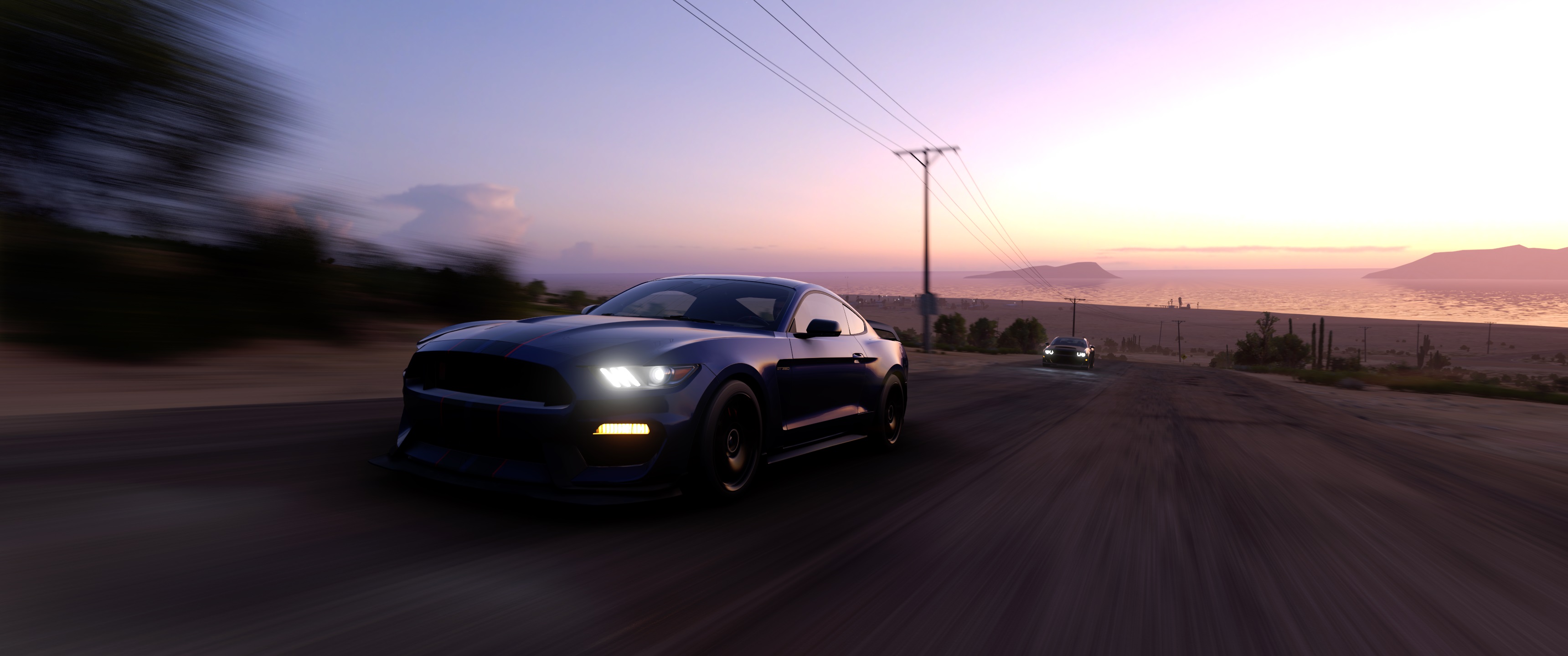 Forza Horizon 5 Video Games Mexico Car Road Headlights Sunset Glow 3440x1440