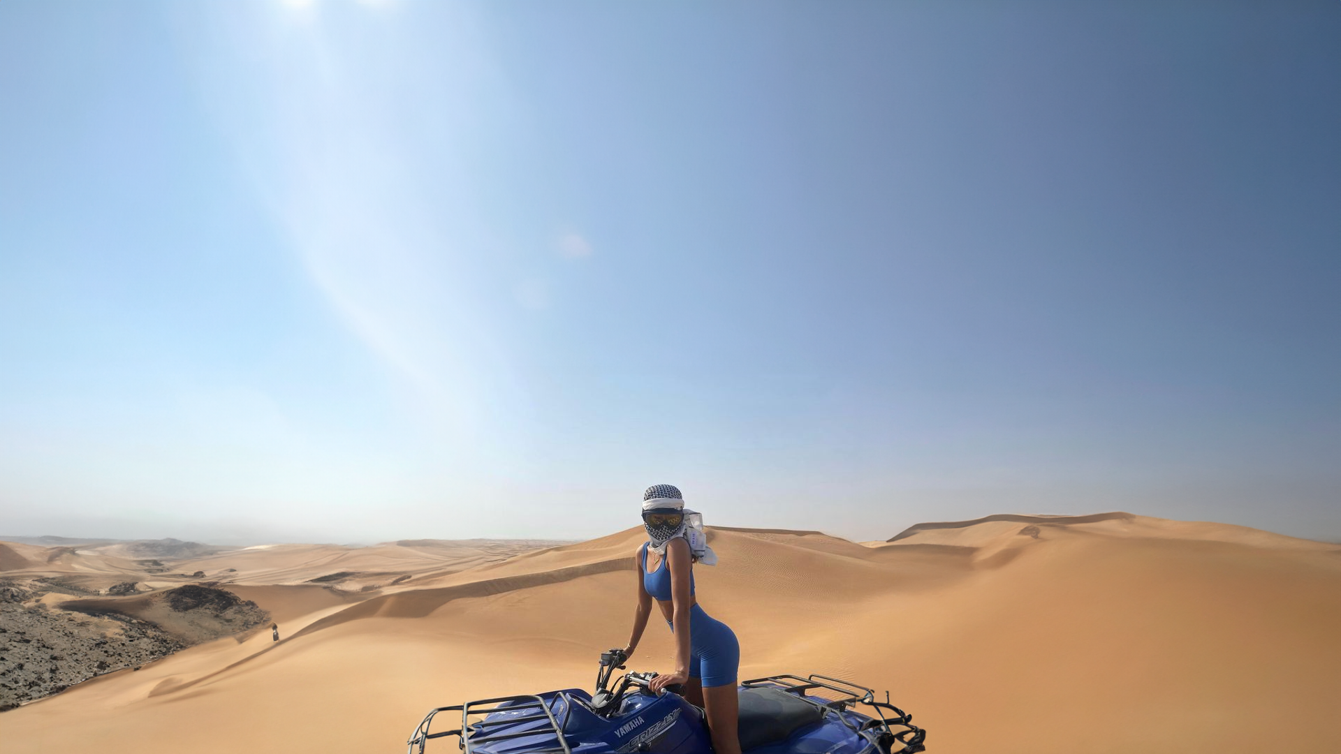 Desert ATVs Women Simple Background Sand Minimalism Sky Vehicle Looking At Viewer 1920x1080