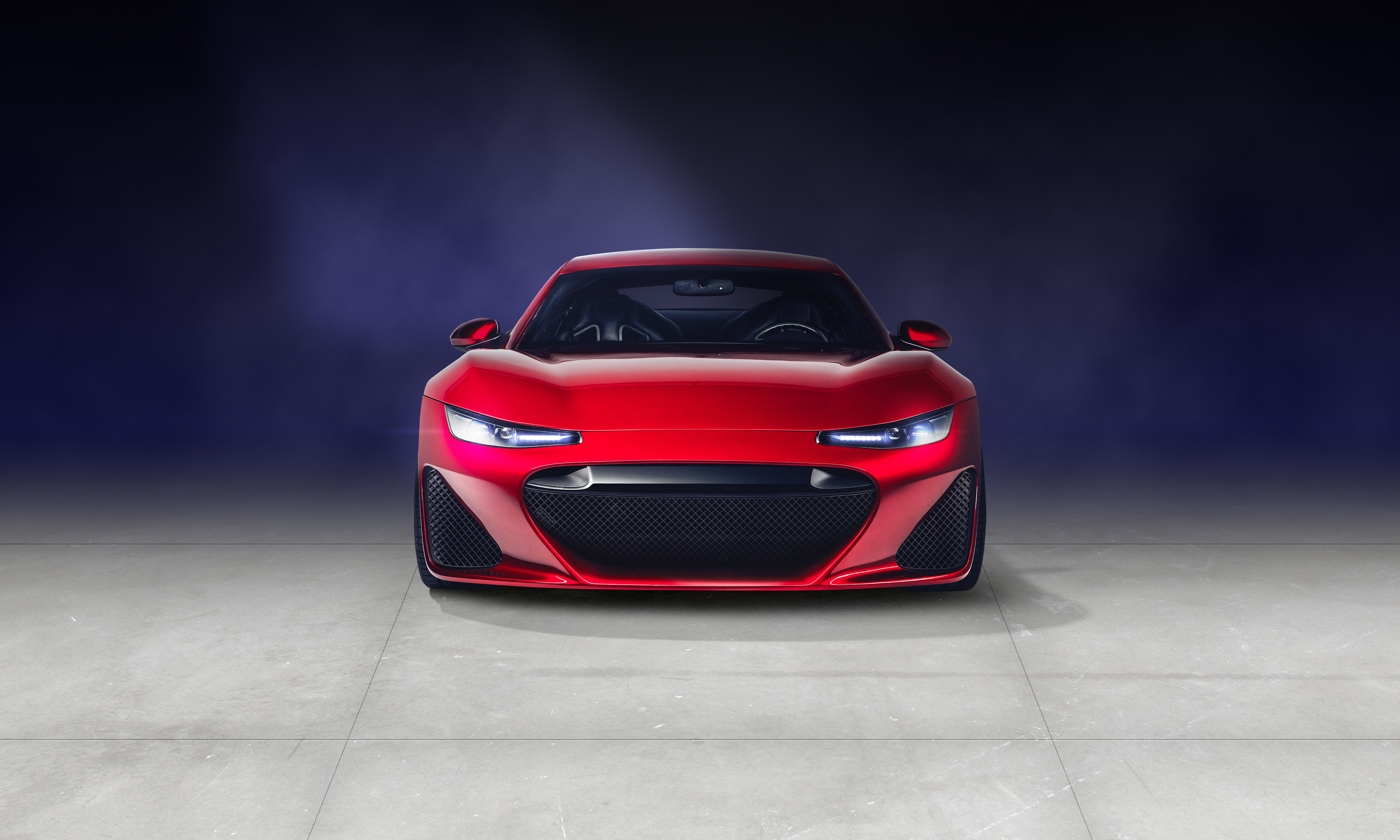 Car Red Cars Vehicle Frontal View Minimalism Simple Background 5000x3000