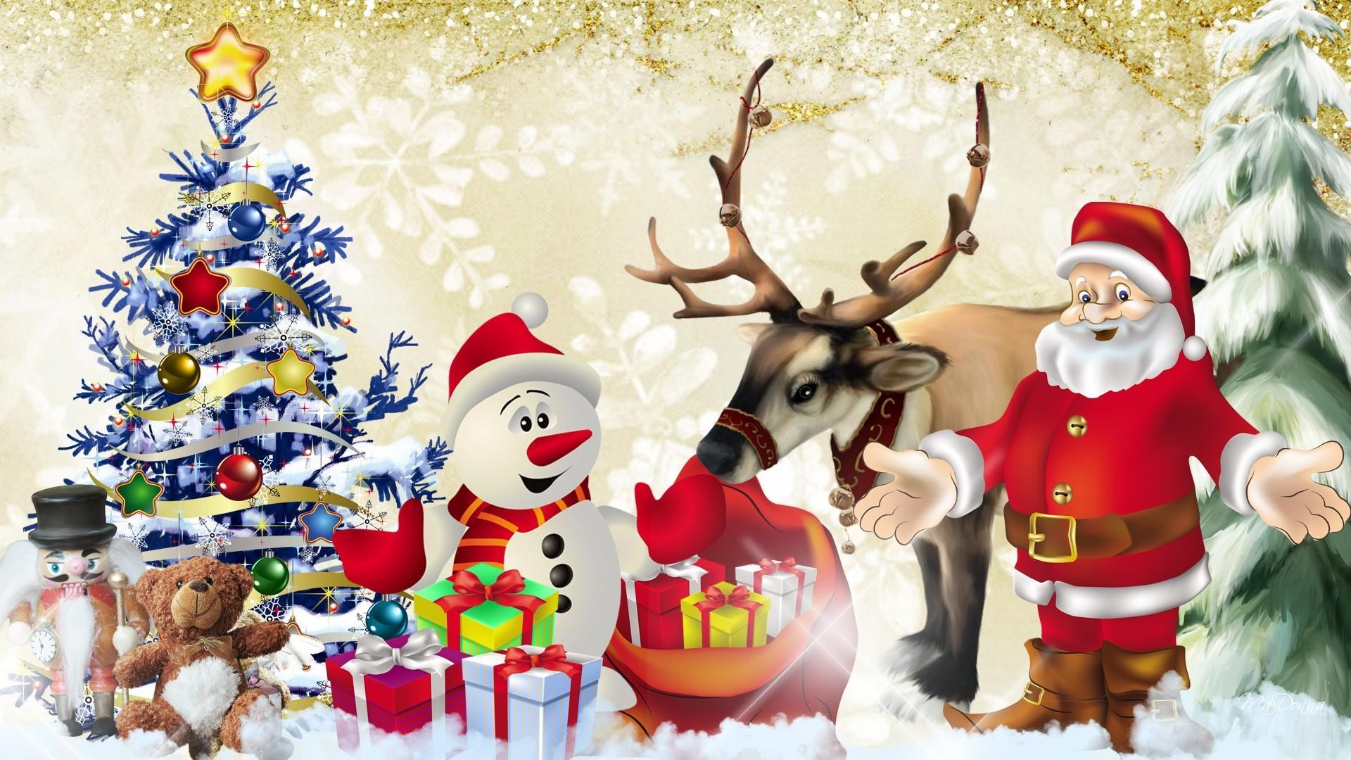 Snow Santa Rudolph Reindeer Reindeer Gift Snowman Tree Teddy Bear 1920x1080
