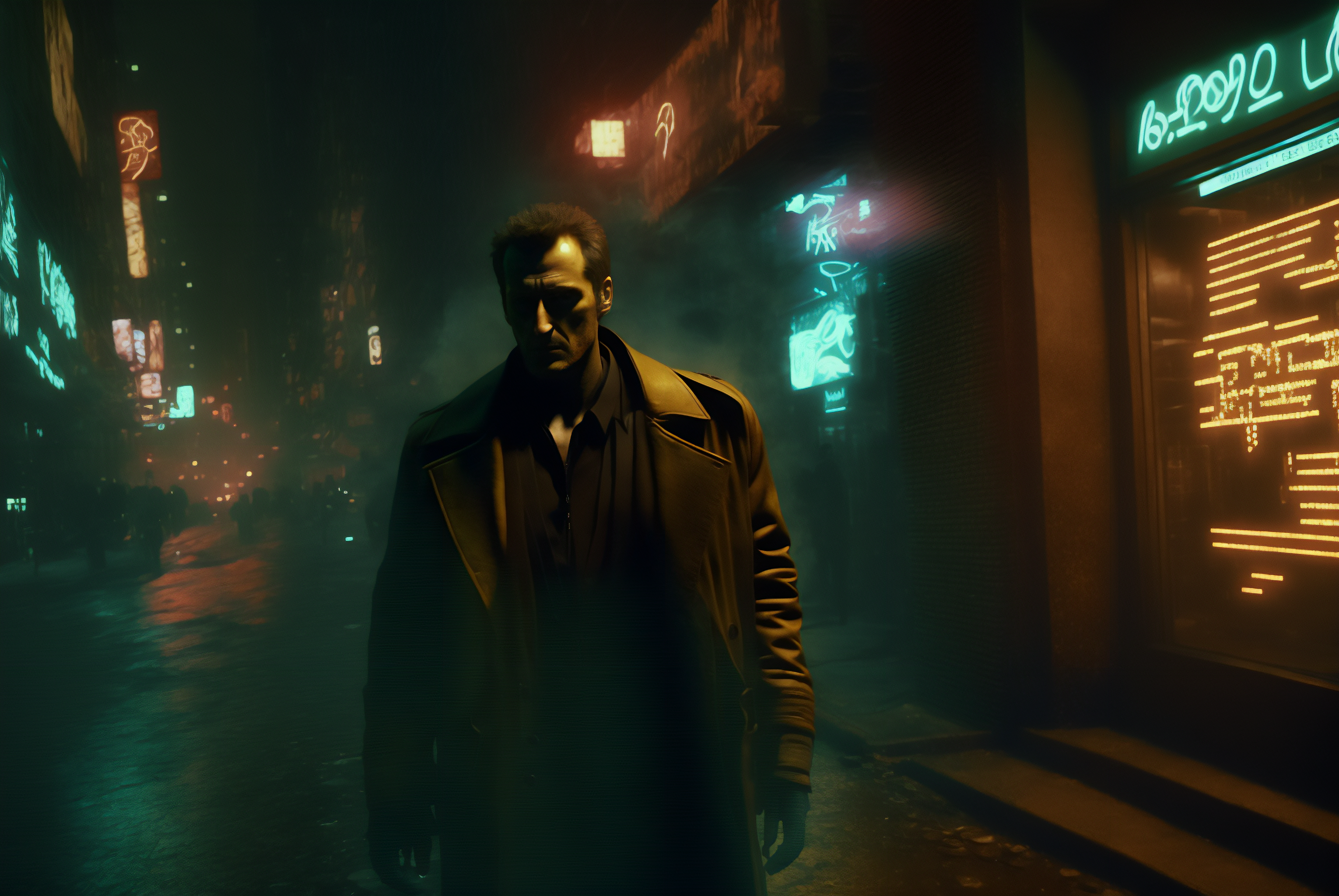 Ai Art Blade Runner Cyberpunk Noir City Street Rain Neon Detectives City Lights 3060x2048