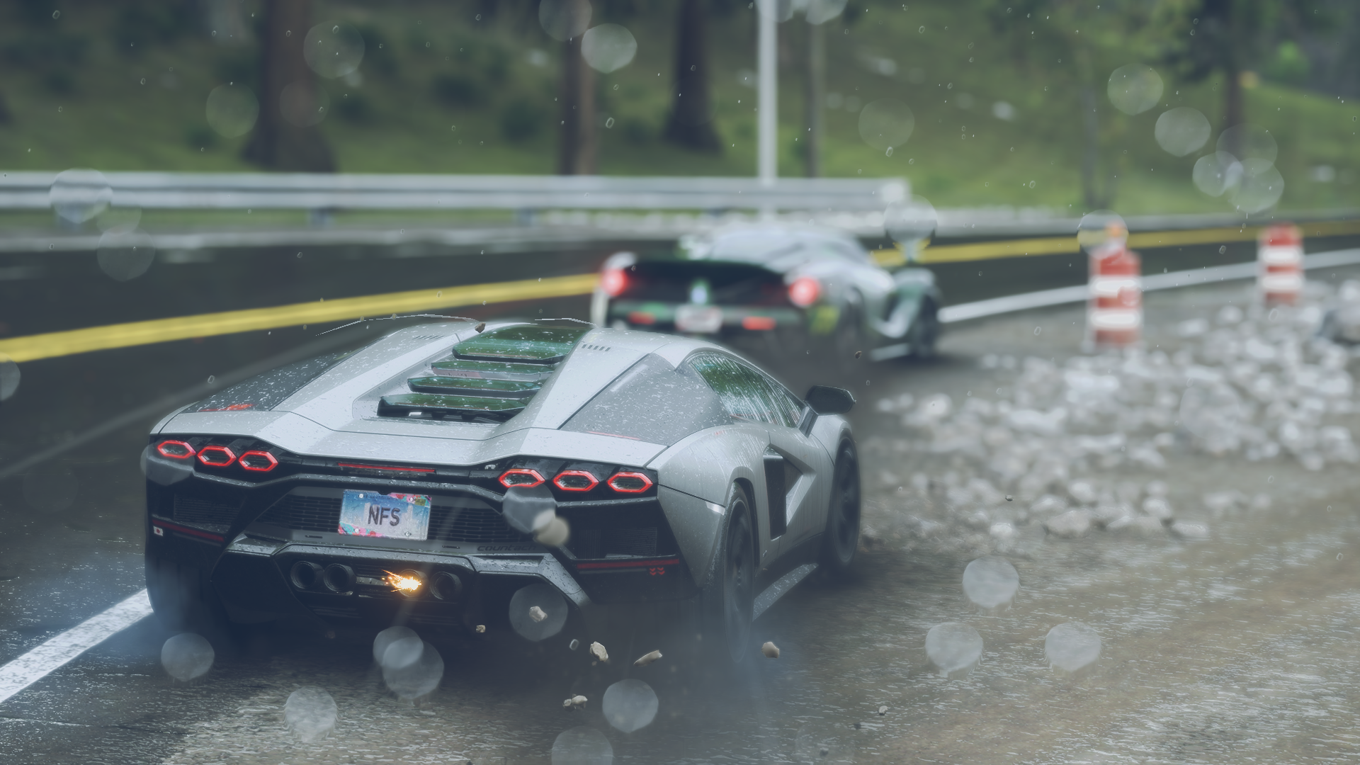Need For Speed Car Video Games Licence Plates Street CGi Taillights Rain Rear View 1920x1080