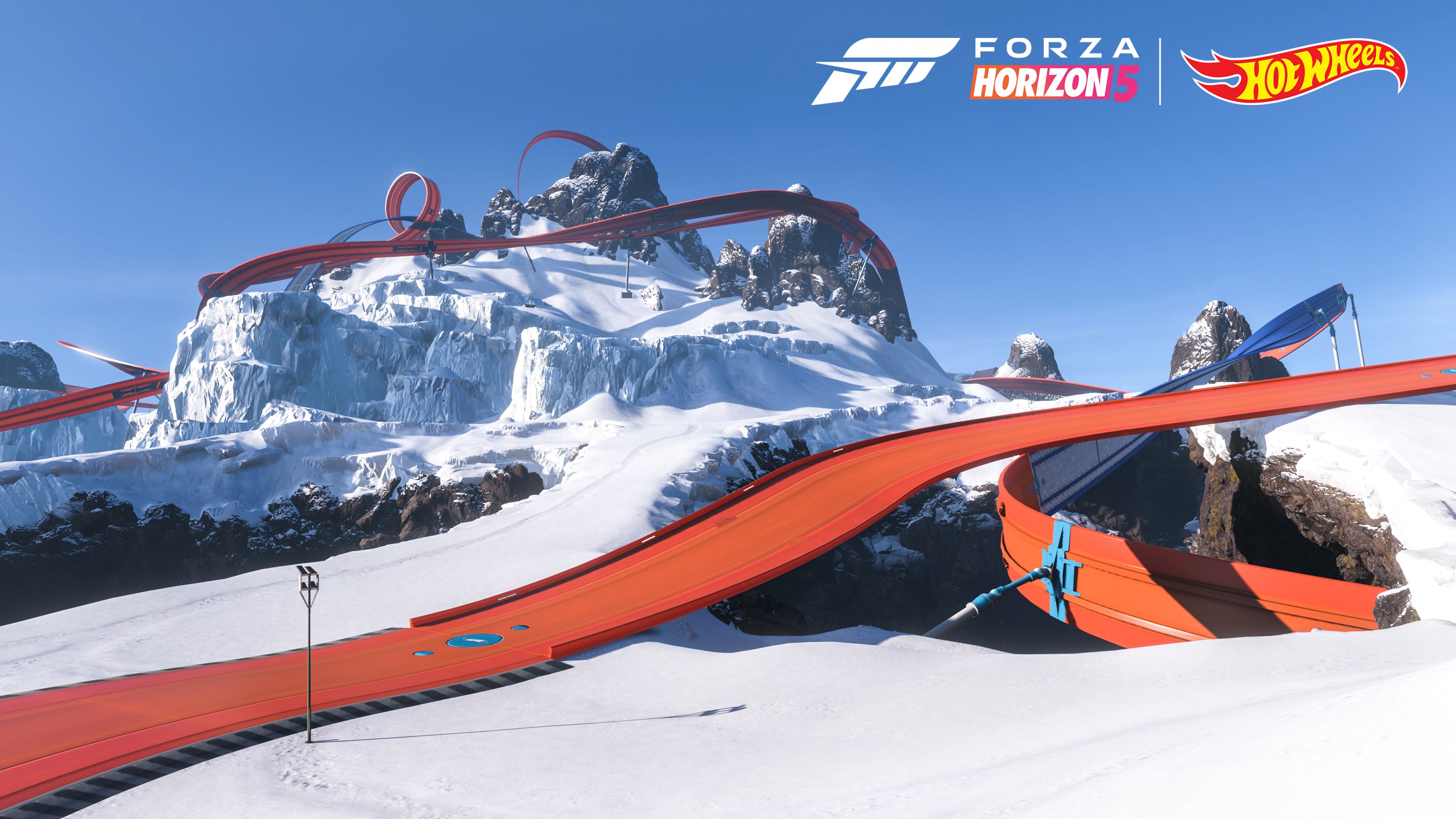 Forza Horizon 5 Hot Wheels Video Games Watermarked CGi Race Tracks Logo Snow 3840x2160