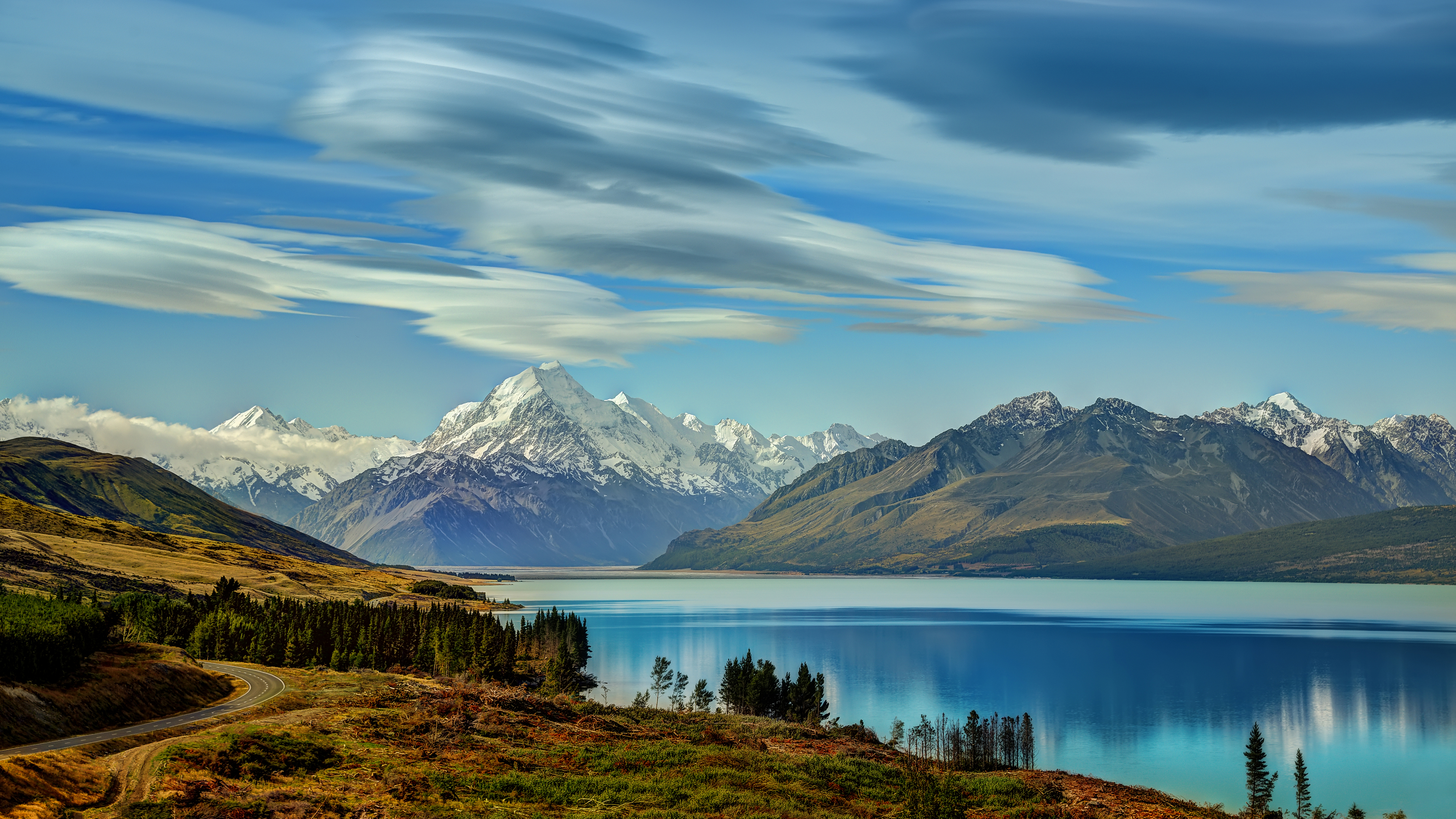 Trey Ratcliff Photography Landscape New Zealand Nature Mountains Snow Sky Water Clouds Trees 3840x2160