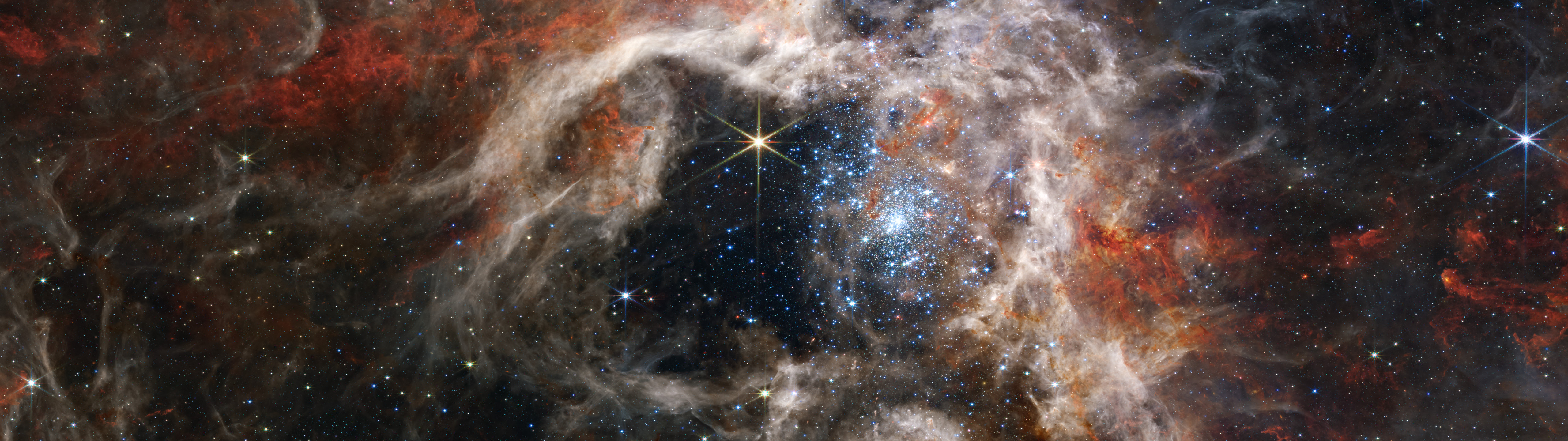 James Webb Space Telescope Science Ultrawide Super Ultra Wide Space Stars Infrared Tarantula Nebula  5120x1440