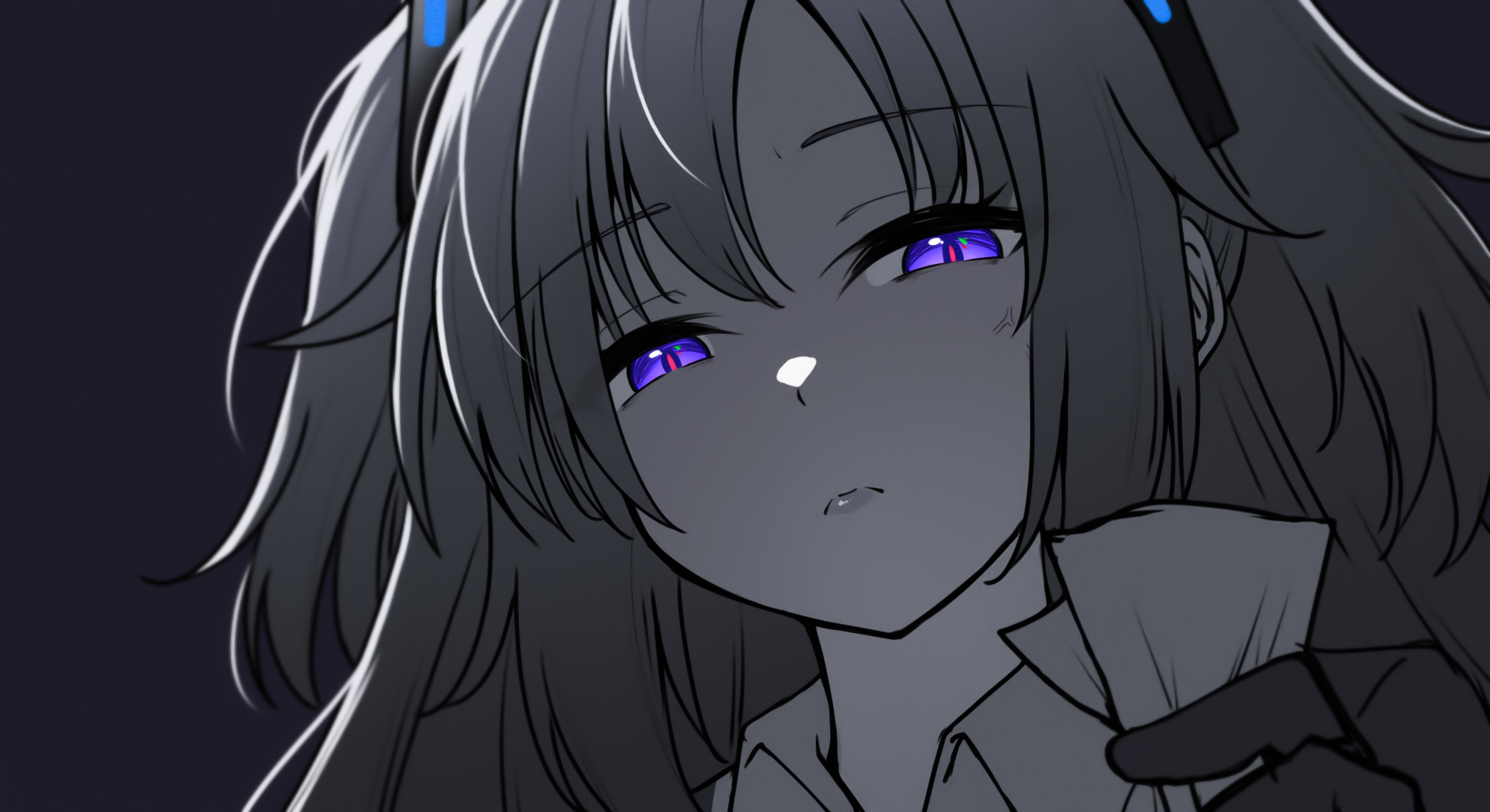 Anime Anime Girls Black White Pixiv Blue Archive Hayase Yuuka Selective Coloring Frown Angry Long Ha 1980x1080