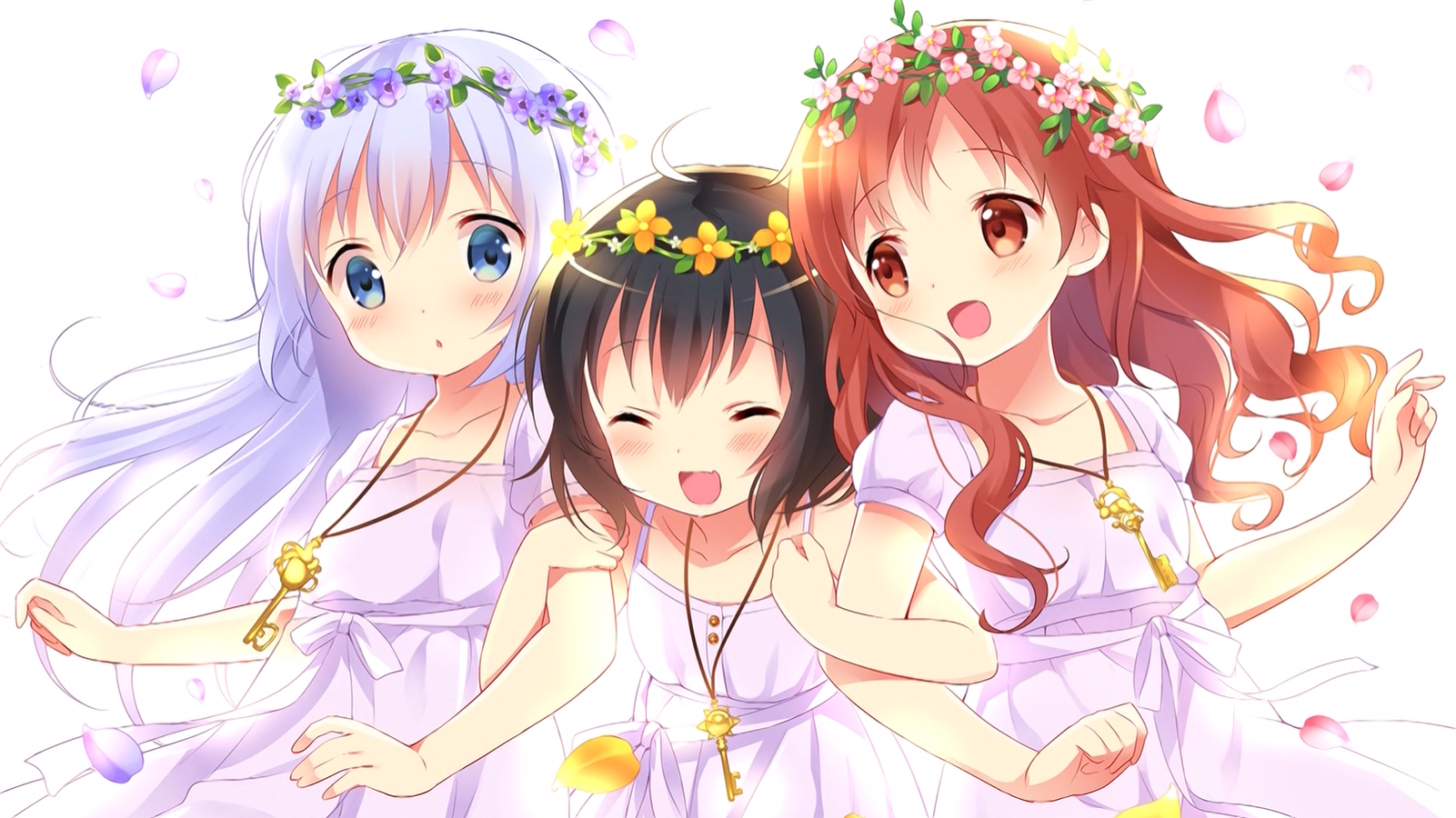 Anime Anime Girls Gochuumon Wa Usagi Desu Ka Dress Necklace Petals Flower In Hair Blushing Looking A 1601x900