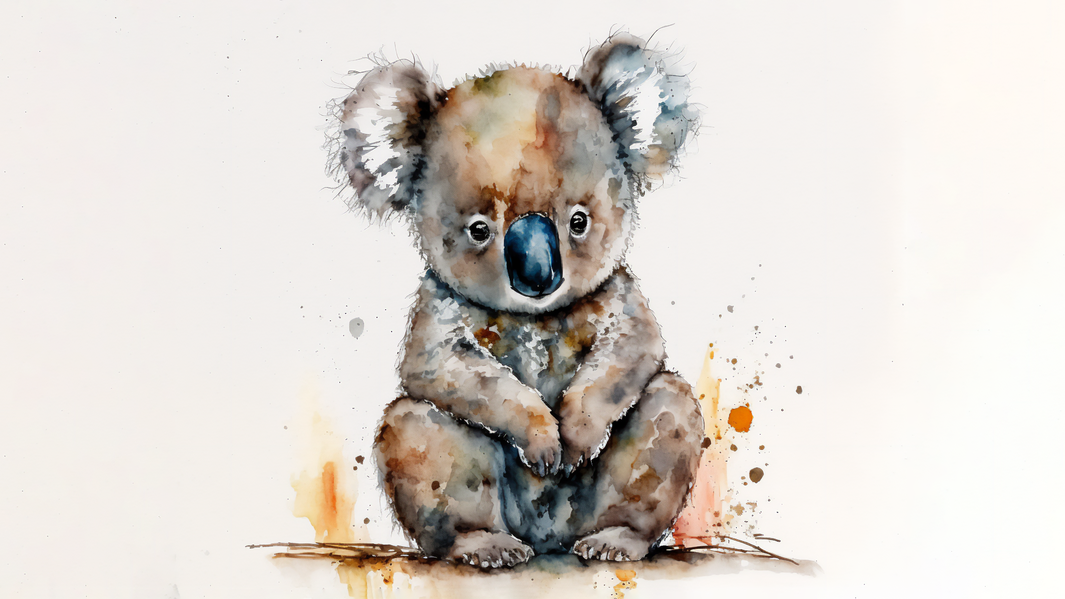 Watercolor Style Illustration Koalas Animals Simple Background 3640x2048