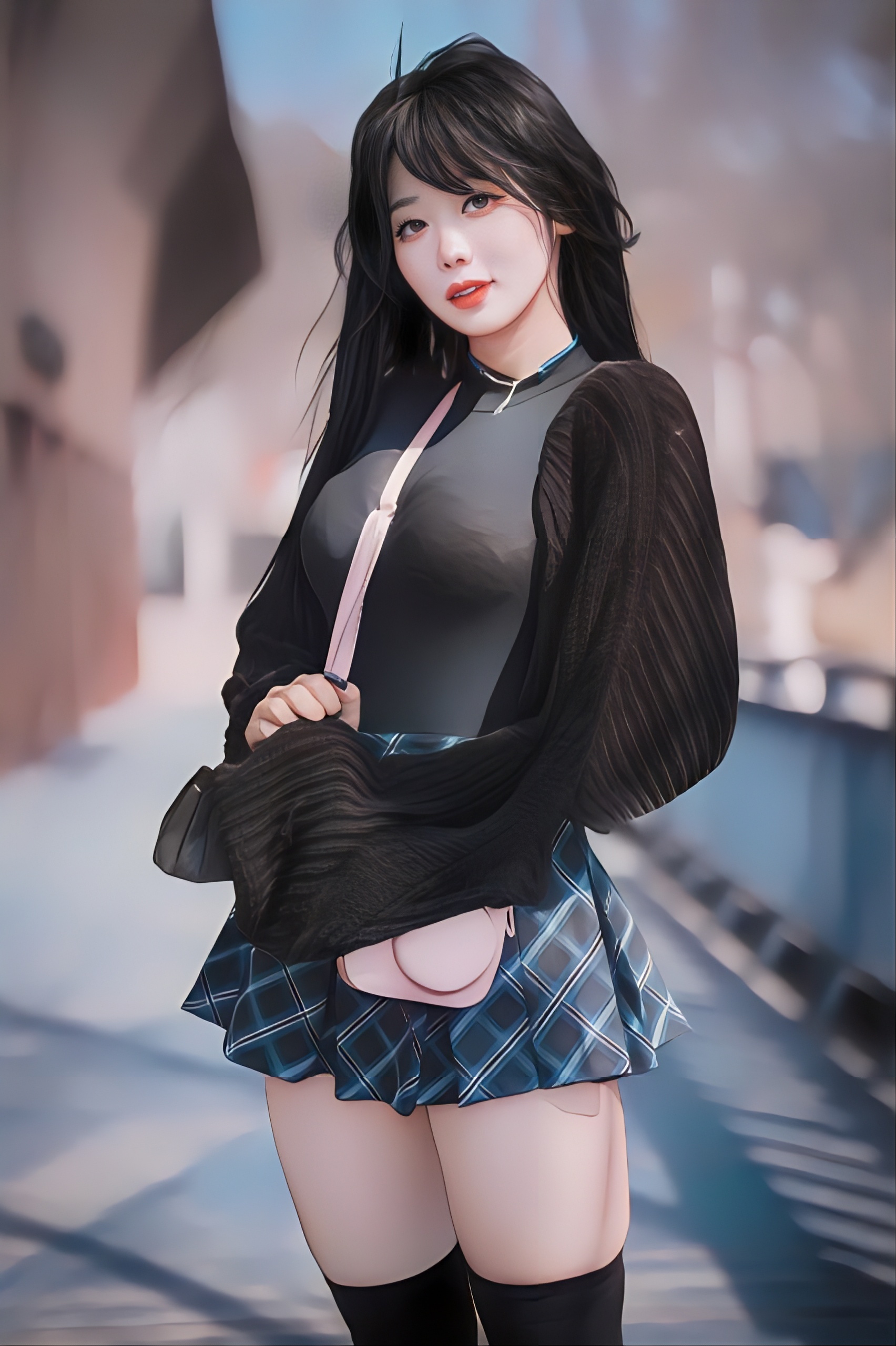 Model Bokeh Asian Skirt Women Vertical Purse Photoshopped 1704x2560