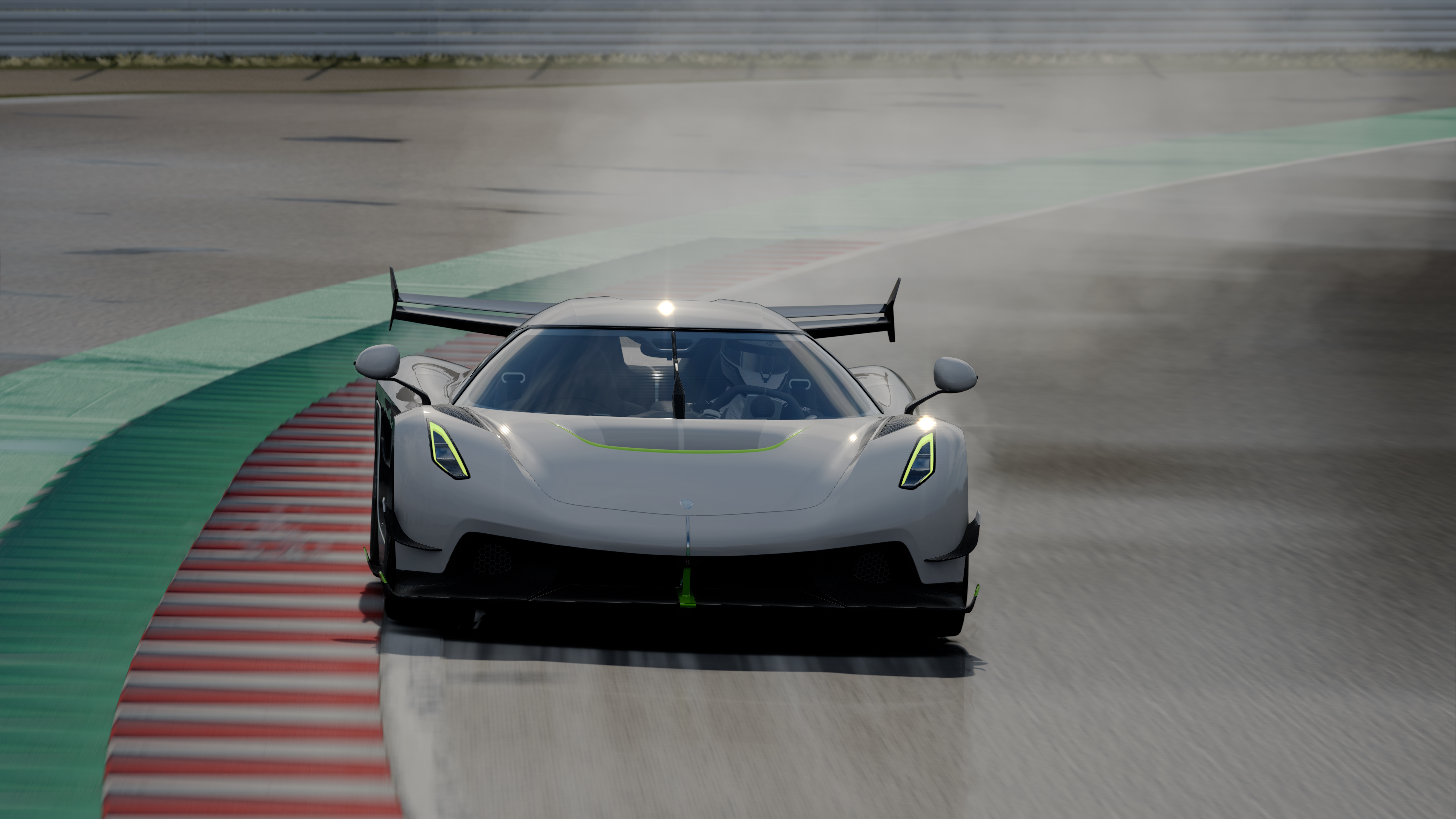 Koenigsegg Jesko Tracks PC Gaming Assetto Corsa Video Games Car Front Angle View Race Tracks Smoke C 7680x4320