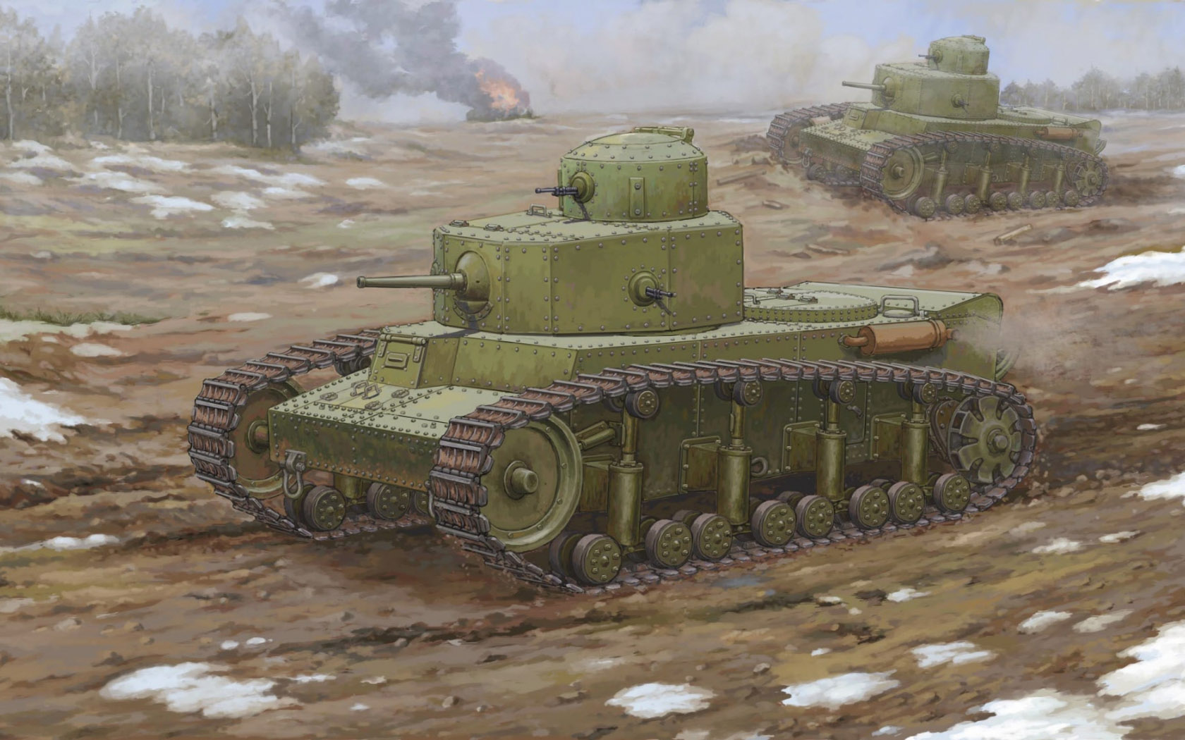 Tank Military Army Military Vehicle Path Explosion Snow Artwork 1680x1050