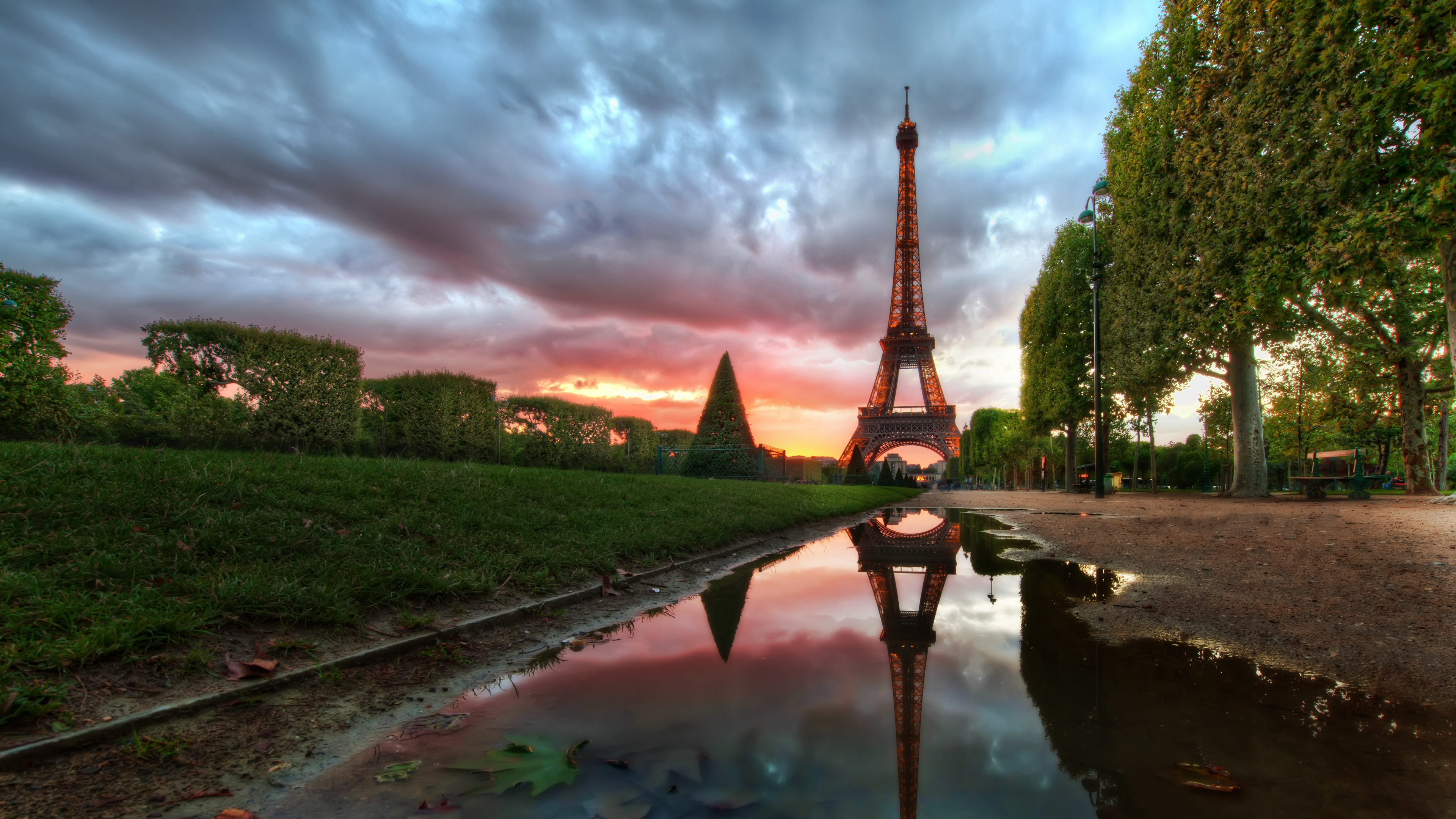 Trey Ratcliff Photography Cityscape France Paris Eiffel Tower Building Park Trees Sky Clouds Water R 3840x2160