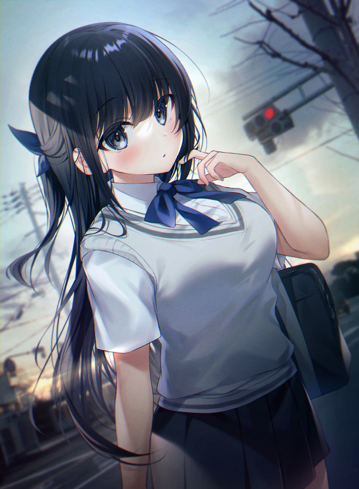 Anime girl Wallpaper 4K School uniform Star trail Scarf 4819