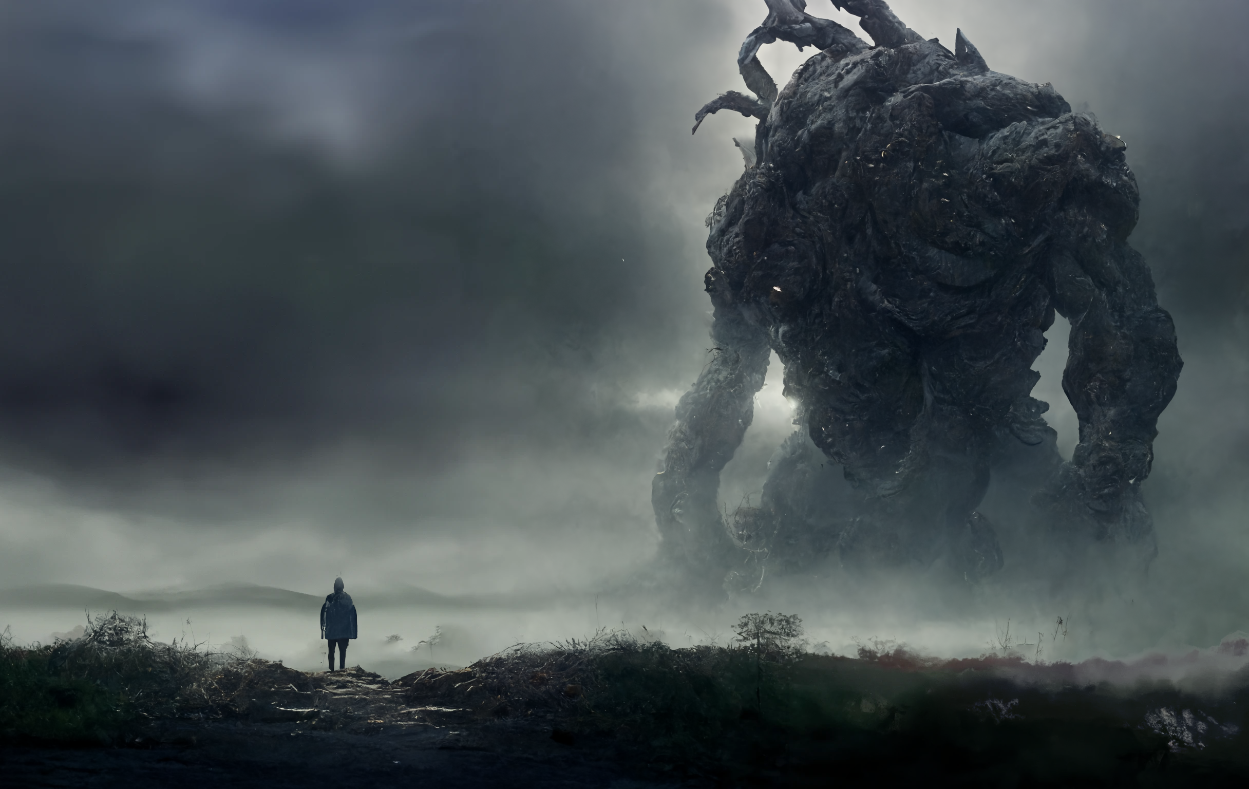 Ai Art Terror H P Lovecraft Mist Giant Creature Fantasy Art 2432x1536
