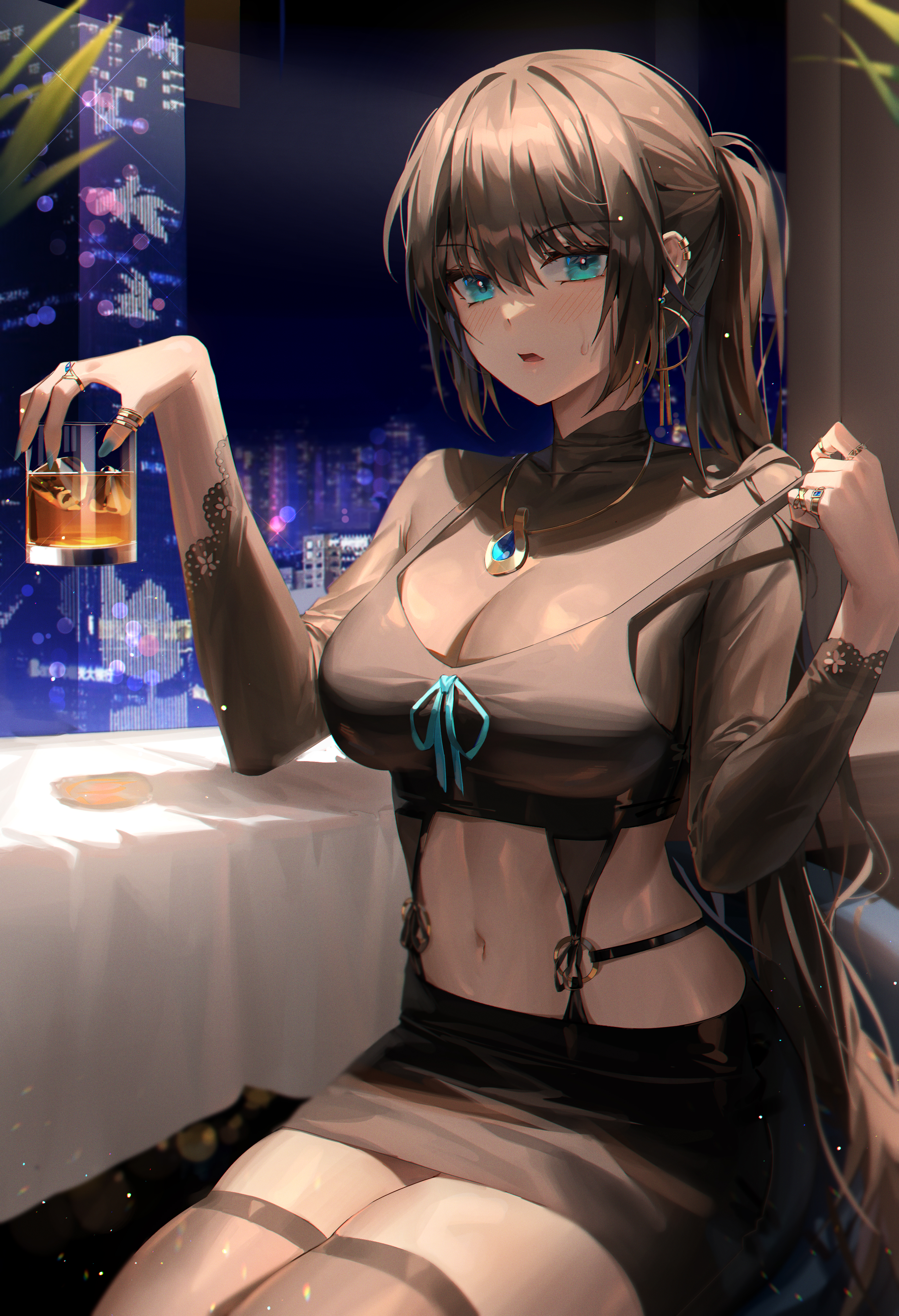 Anime Minttchocok Anime Girls Blue Eyes Drink Alcohol 2800x4100