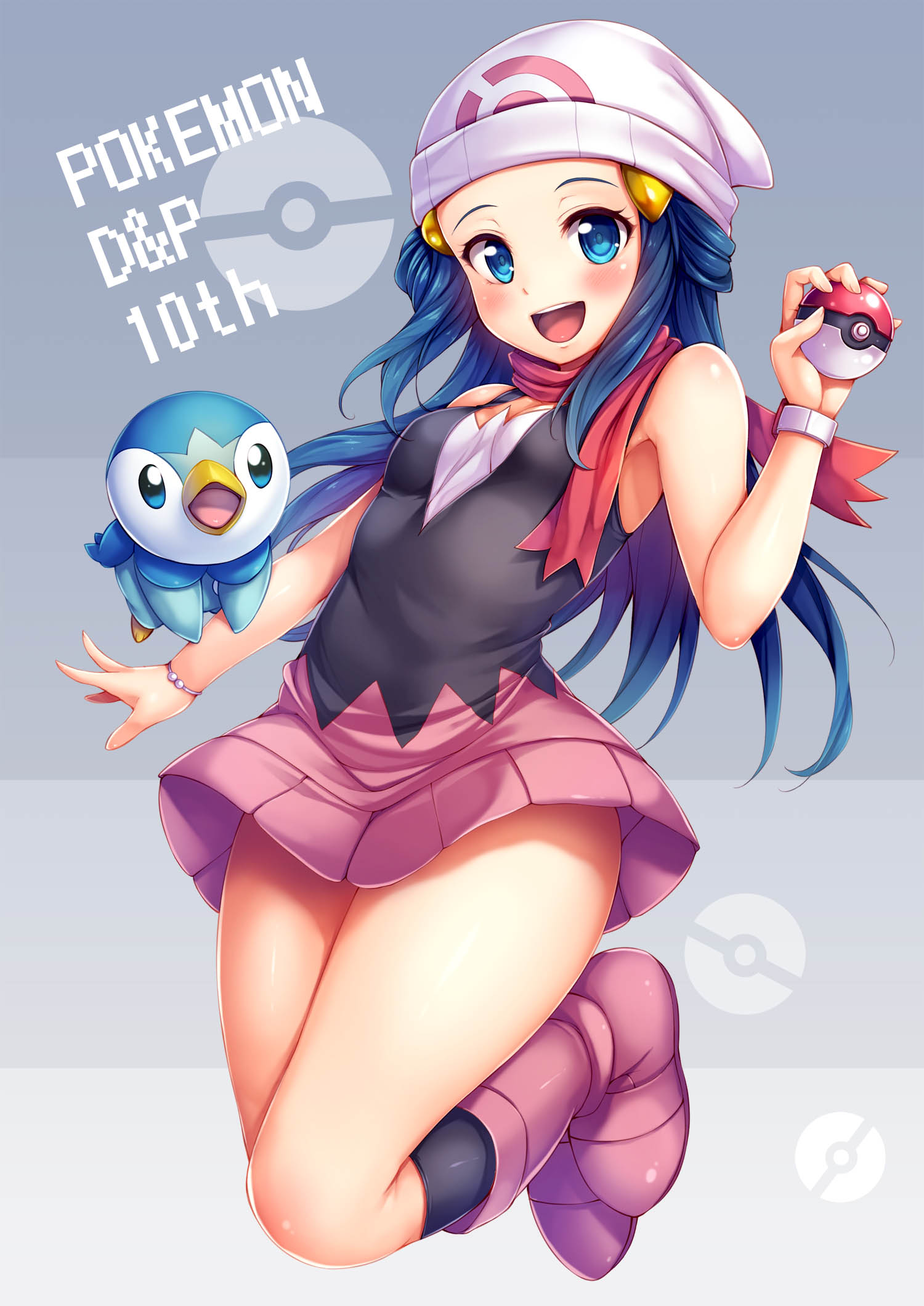 Anime Anime Girls Pokemon Dawn Pokemon Long Hair Blue Hair Solo Artwork Digital Art Fan Art Hat Poke 1500x2119