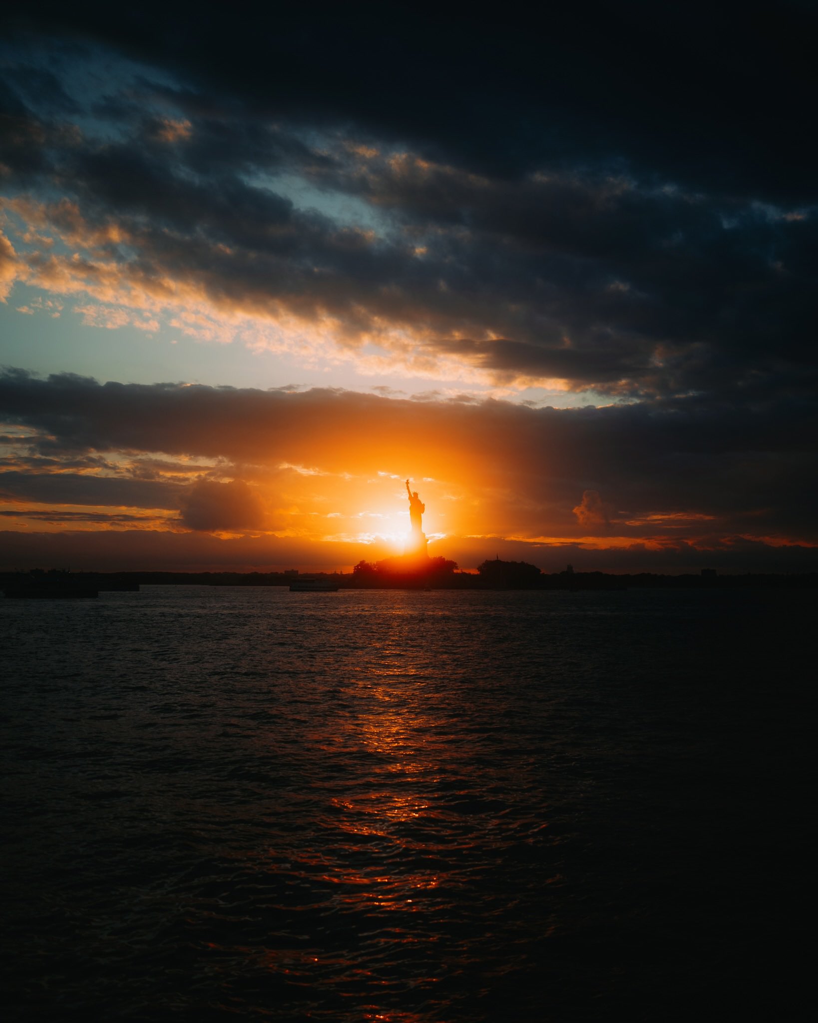Statue Of Liberty Sunset Clouds River Vertical New York City Water 1638x2048