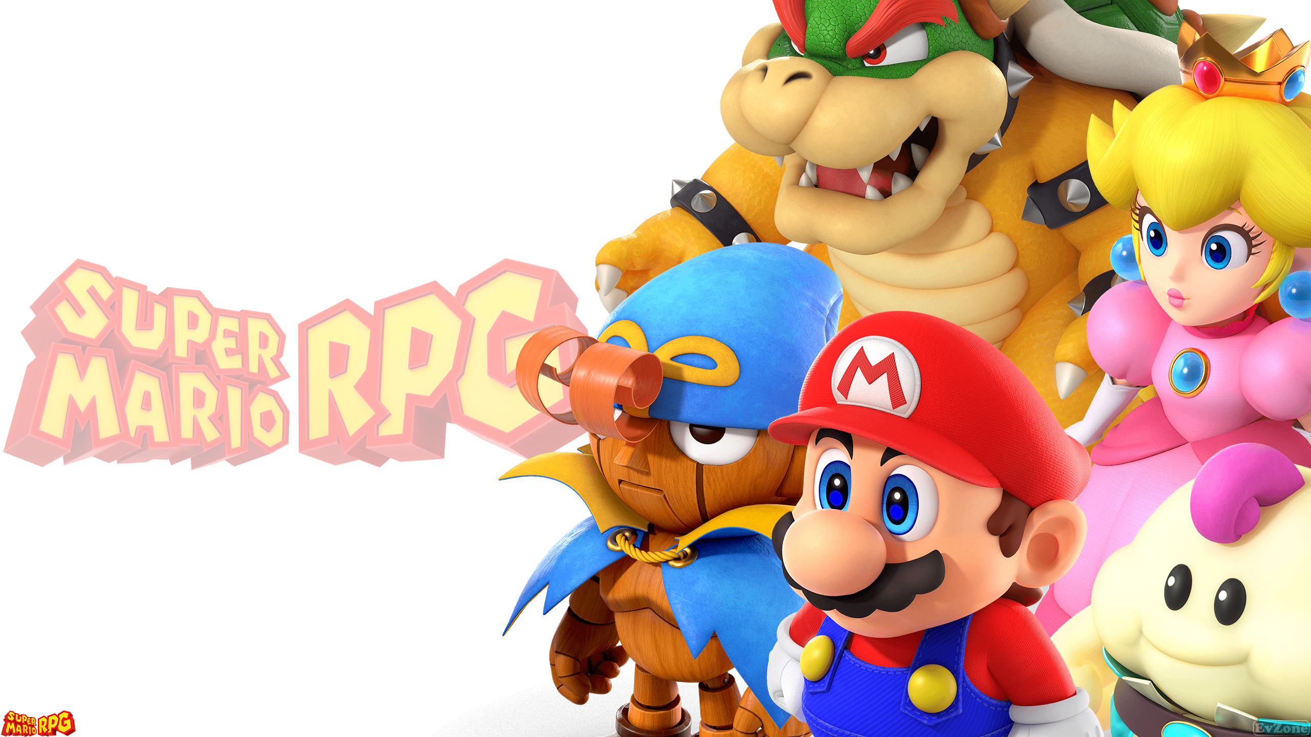 Super Mario Rpg Mario Bowser Princess Peach Digital Art Video Games Simple Background Watermarked 2560x1440