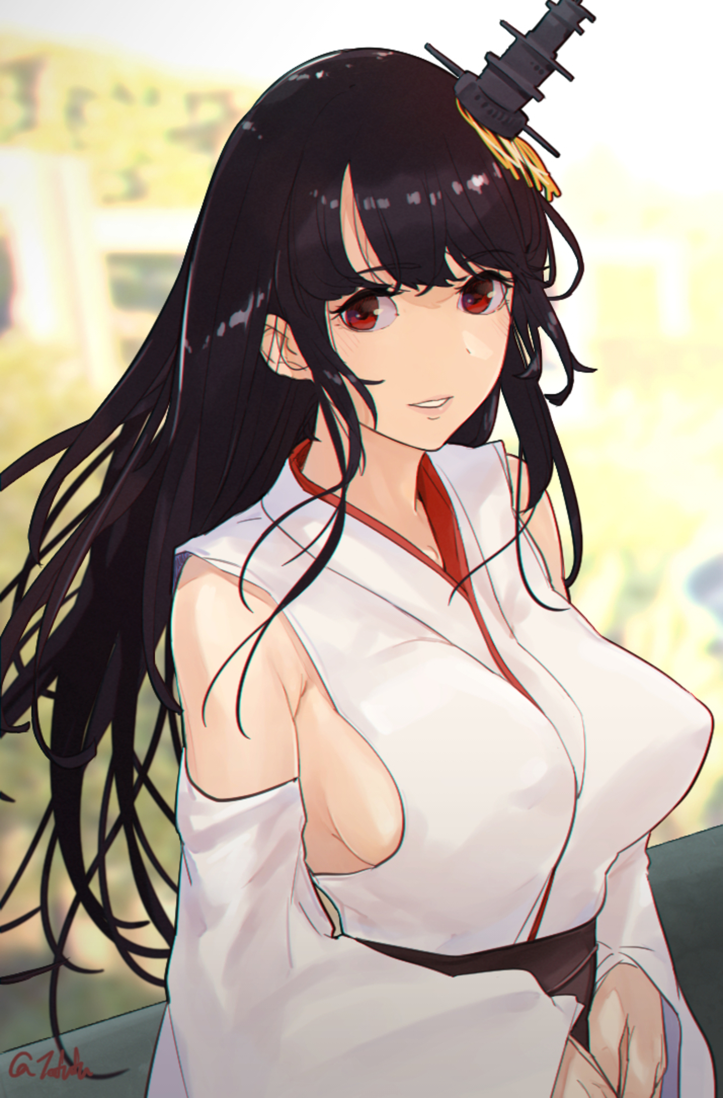 Anime Anime Girls Kantai Collection Fusou KanColle Long Hair Black Hair Solo Artwork Digital Art Fan 1428x2168