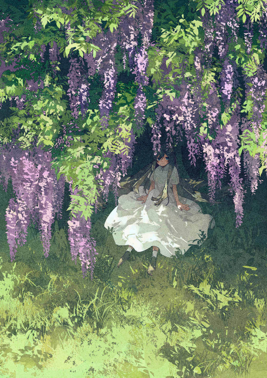 Potg Anime Girls Vertical Illustration White Dress Flowers Wisteria 1013x1433