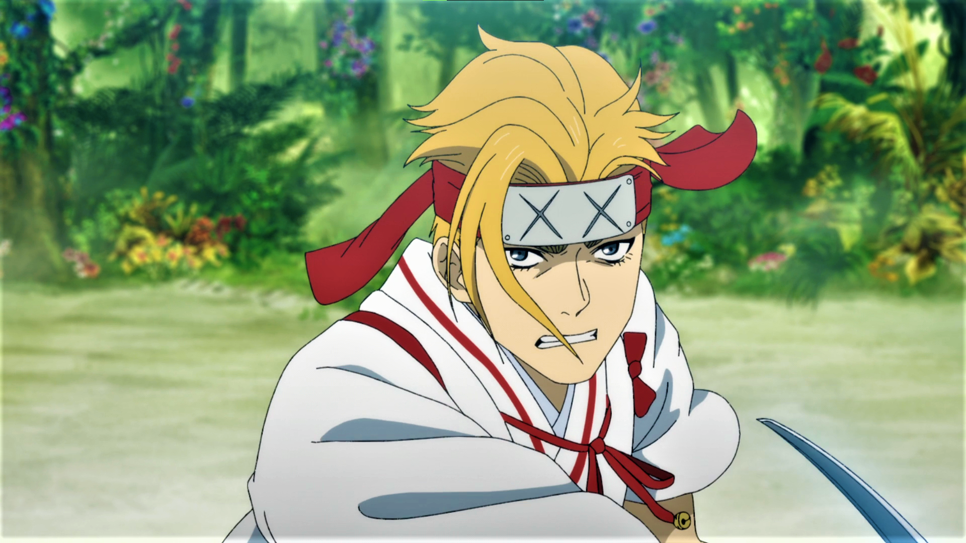 Hells Paradise Jigokuraku Yamada Asaemon Tenza Headband Blonde Sword Katana Angry Nature Trees Anime 1920x1080