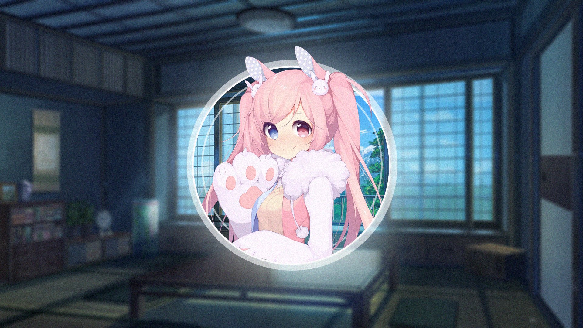 Picture In Picture Anime Anime Girls Bunny Ears Pink Hair Bunny Girl Tie Twintails Edit 2D Heterochr 1920x1080