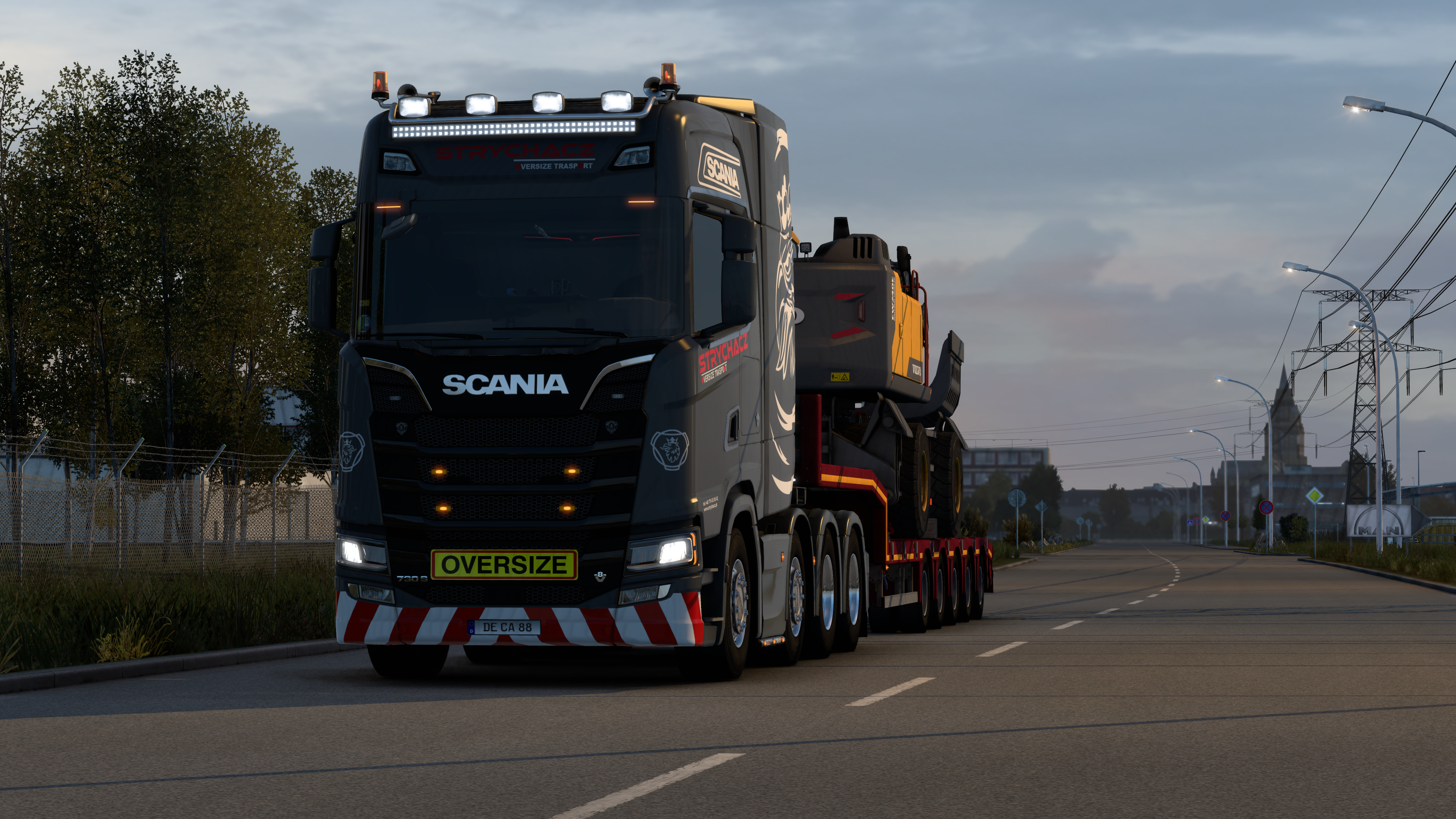 Scania Truck Euro Truck Simulator 2 Video Games CGi Street Light Sky Clouds Front Angle View Headlig 3840x2160