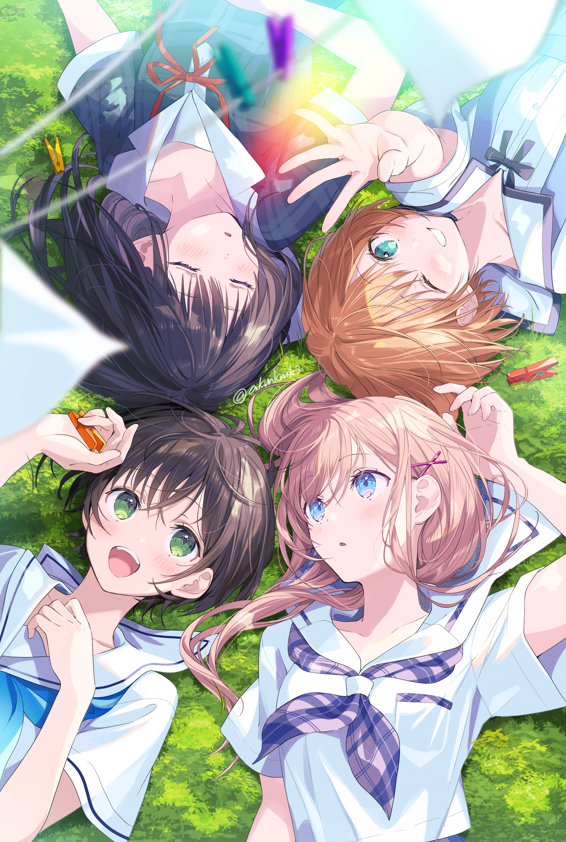 Anime Girls Grass Schoolgirl School Uniform Closed Eyes 1800x2677