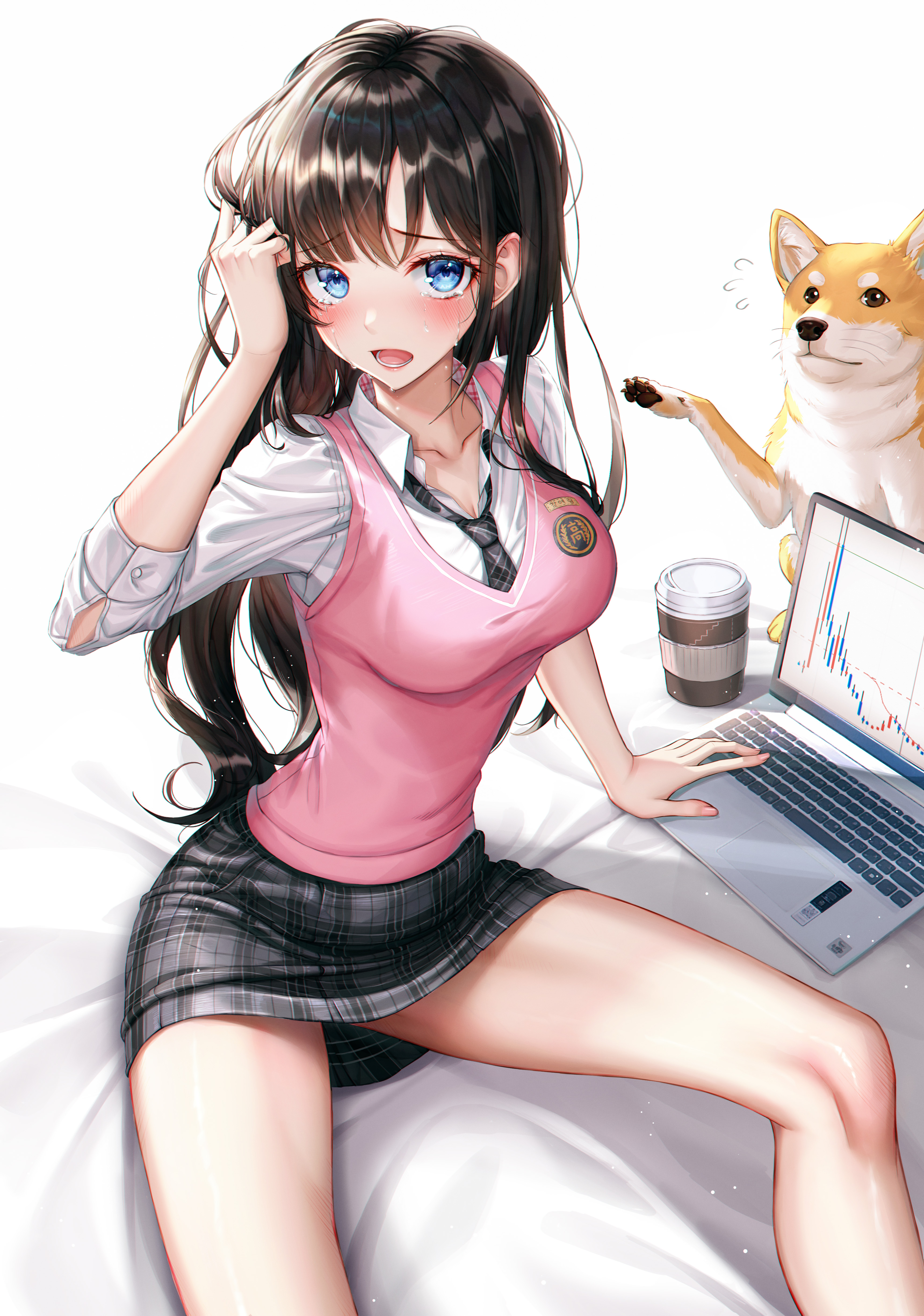 Eichi Anime Anime Girls Blue Eyes Laptop Dog Animals 3440x4900