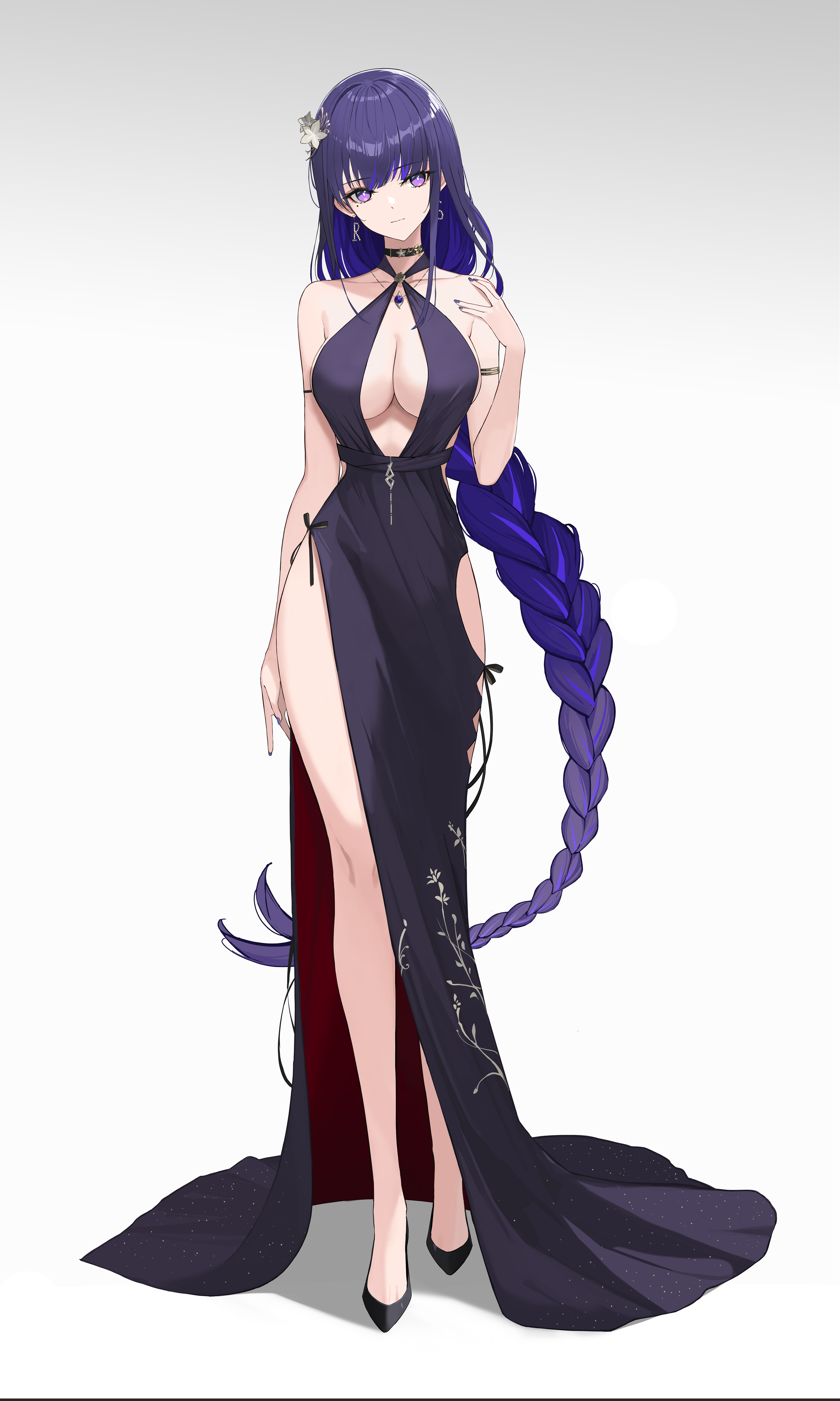 Genshin Impact Raiden Shogun Genshin Impact Anime Anime Girls Artwork Dress Purple Hair Choker Long  2340x3900