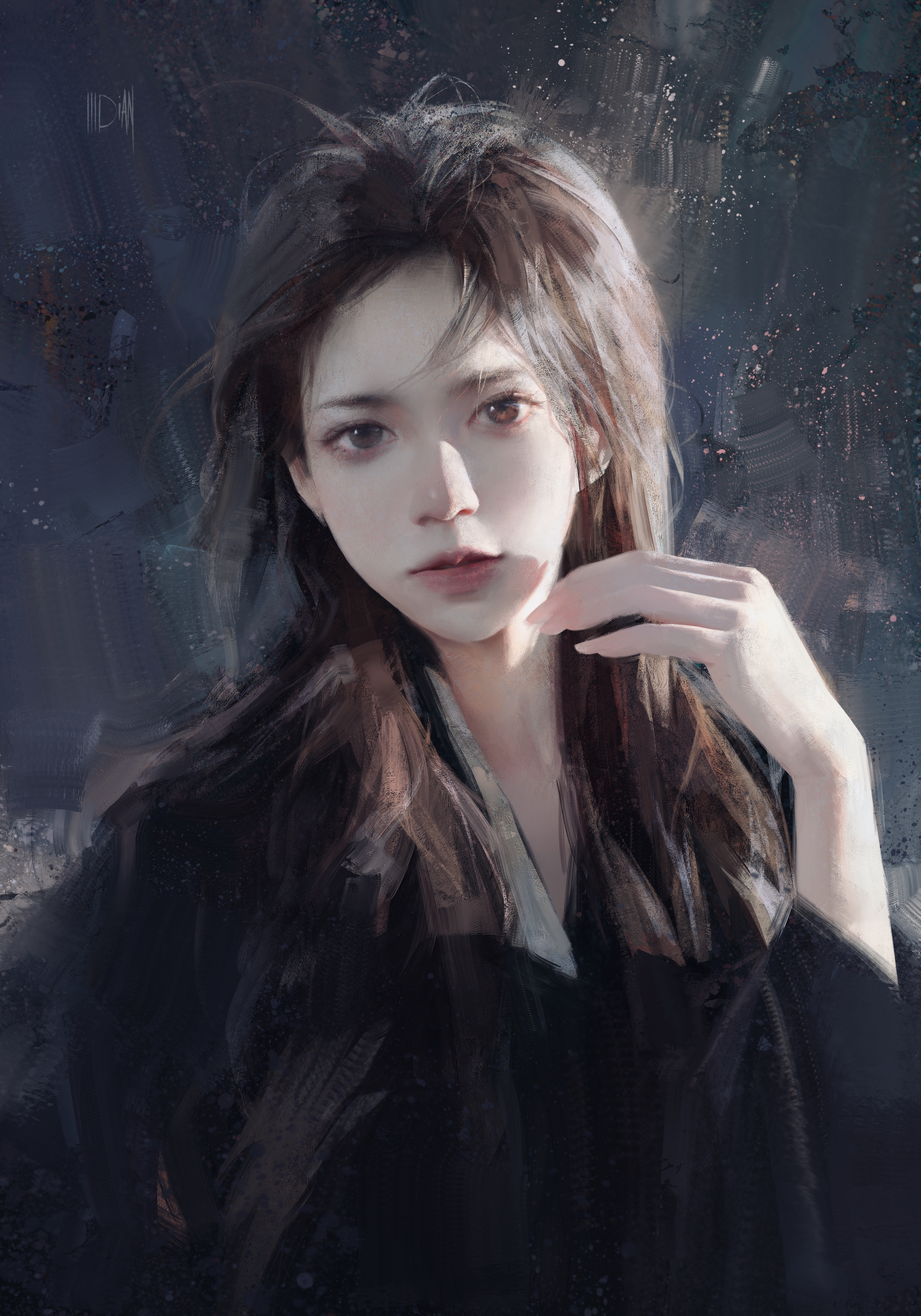 ILLDiAN Digital Art Artwork Illustration Painting Women Long Hair Dark Hair Pale Asian Portrait Sign 4961x7087